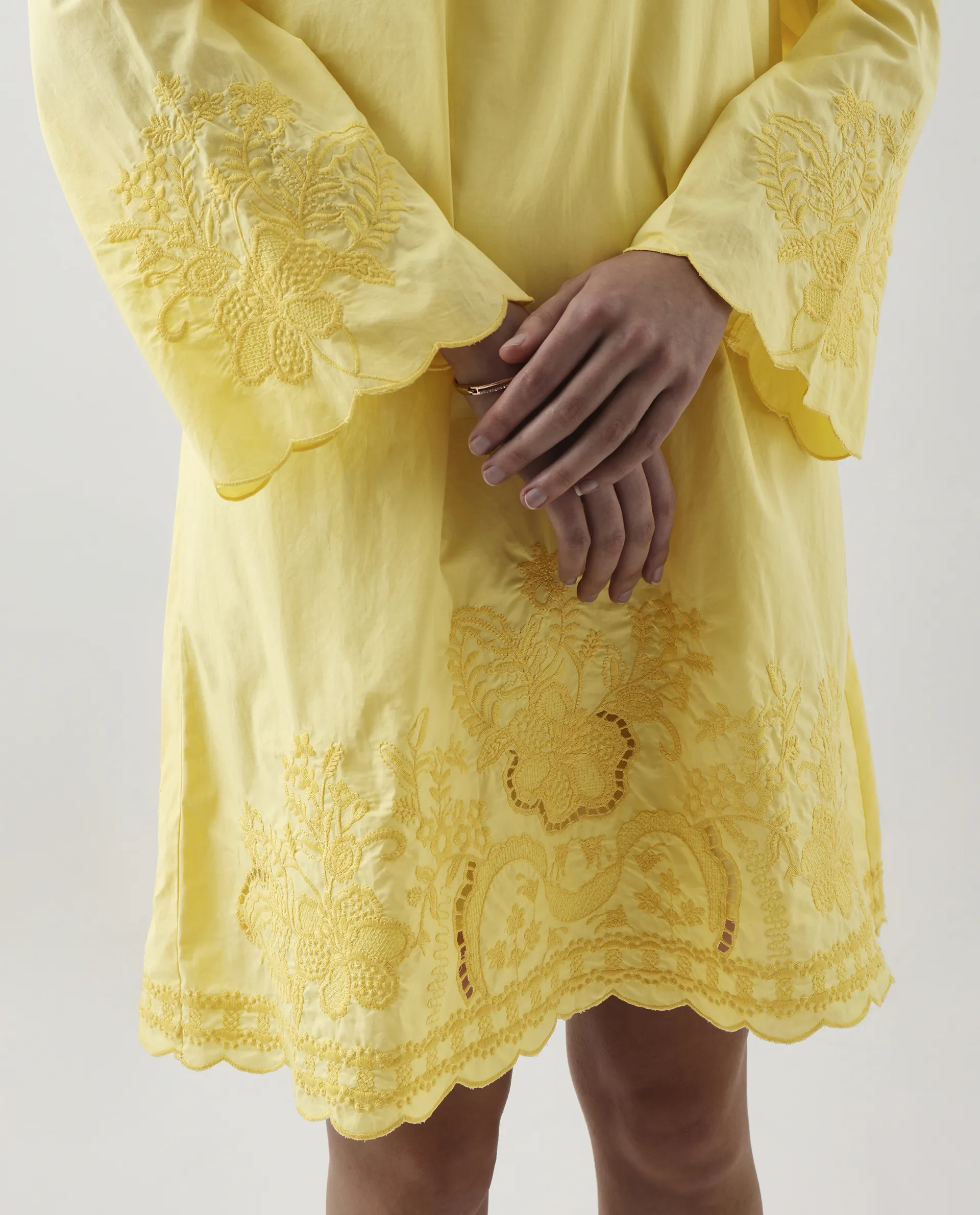 Rareism Women's Jenmin Yellow Cotton Mandarin Collar A-Line Plain Dress - Image 4