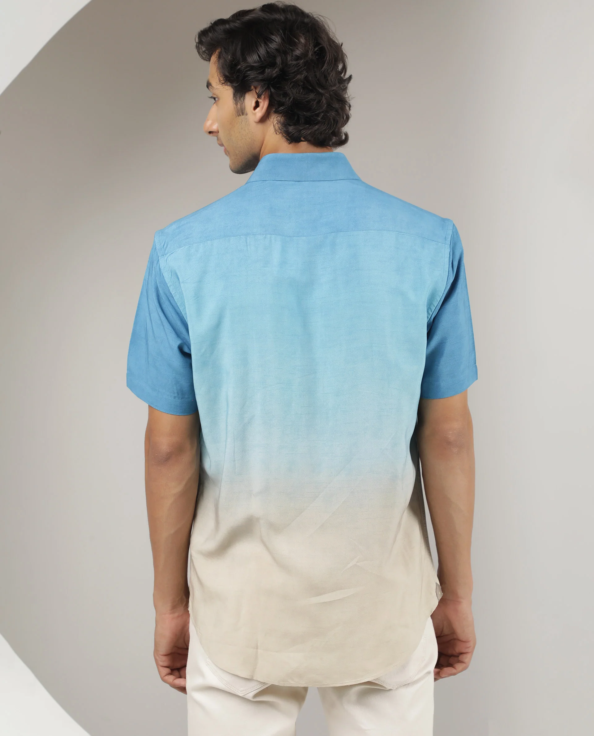Rare Rabbit Men's Jenn Blue Viscose Ombre Regular Fit Half Sleeve Collared Shirt - Image 7