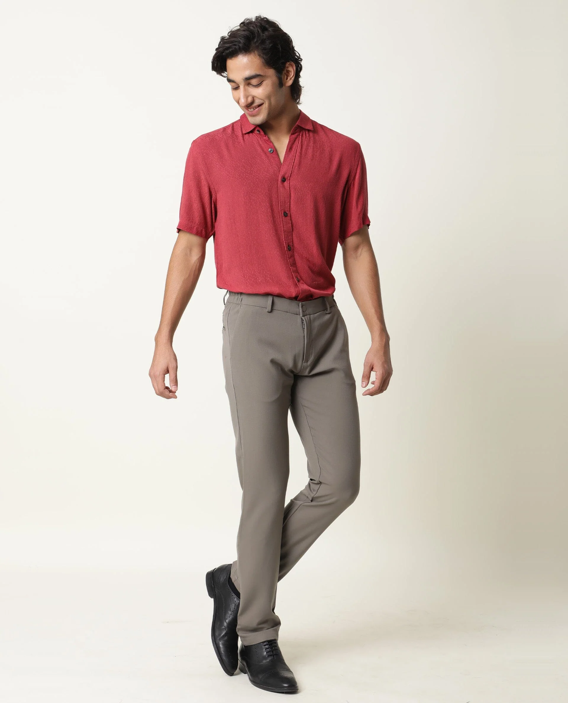Rare Rabbit Men's Jenny Red Viscose Plain Regular Fit Half Sleeve Spread Collar Shirt - Image 8