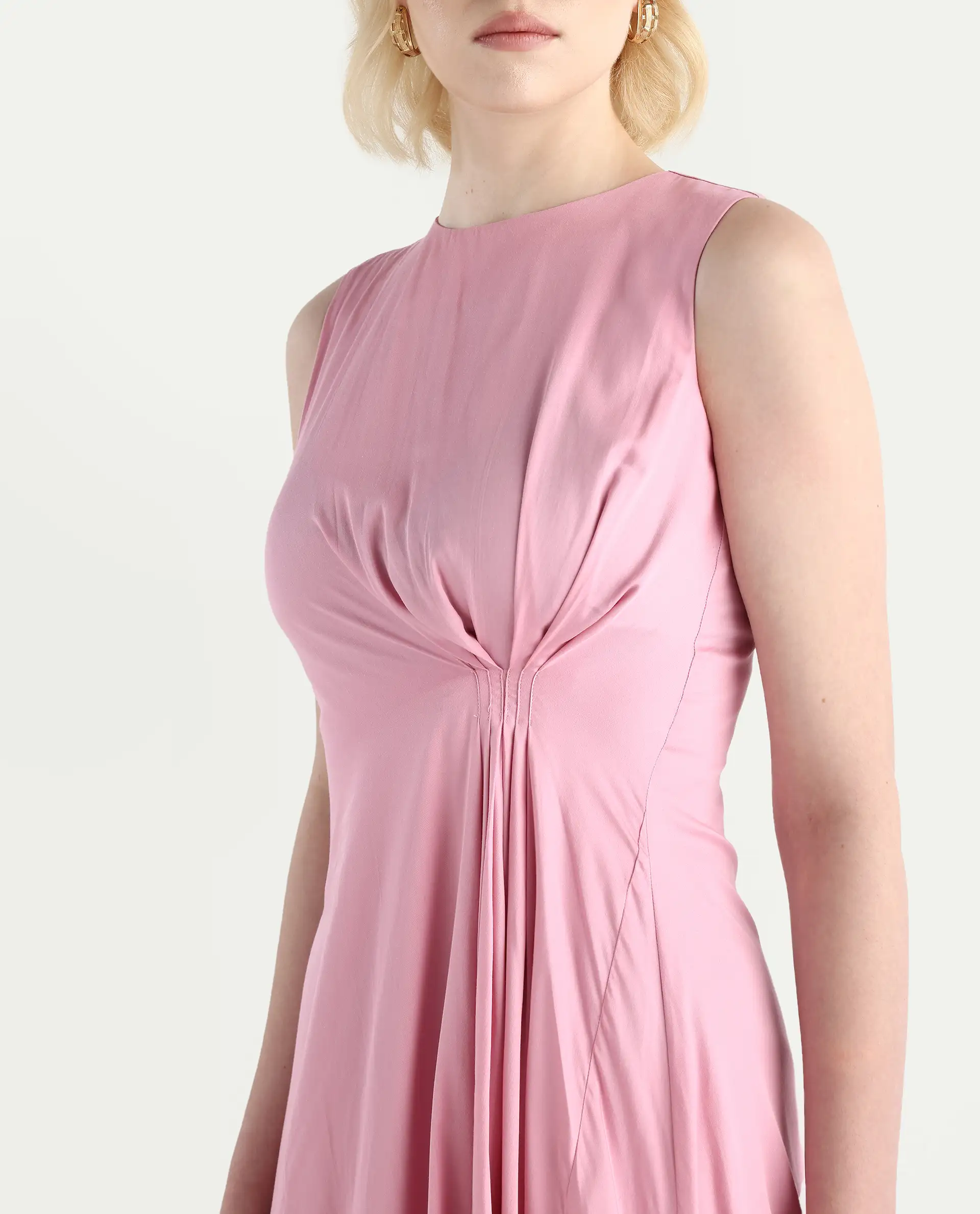 Rareism Women's Jensero Pink Dusky Cotton Blend Sleeveless Round Neck Fit And Flare Fit Plain Dress - Image 3