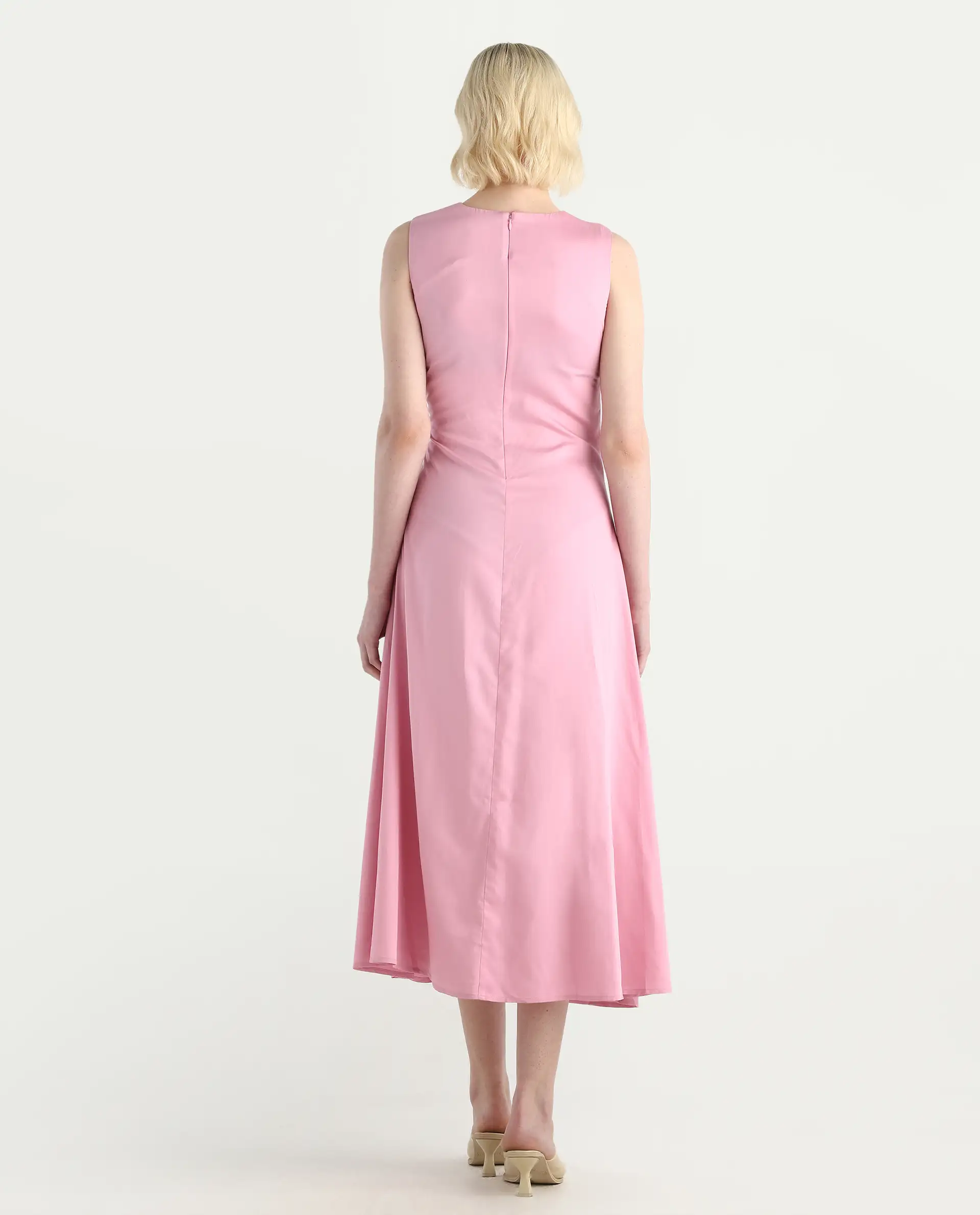 Rareism Women's Jensero Pink Dusky Cotton Blend Sleeveless Round Neck Fit And Flare Fit Plain Dress - Image 7
