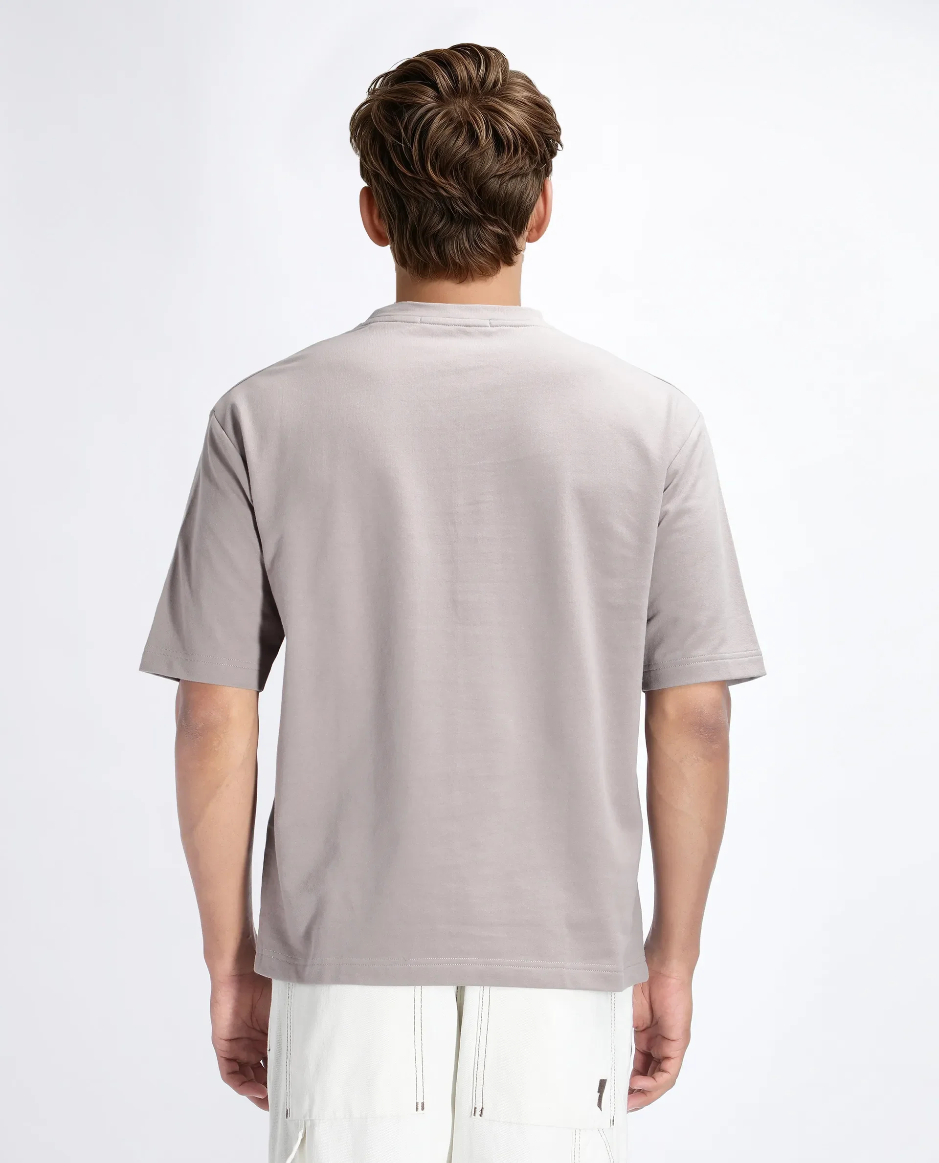 Rare Rabbit Men's Jent Grey Cotton Graphic Print Oversized Fit Half Sleeve Crew Neck T-Shirt - Image 5