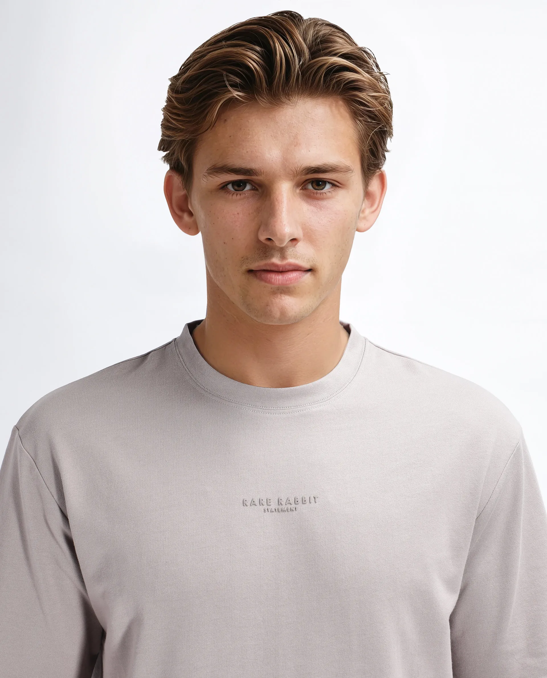 Rare Rabbit Men's Jent Grey Cotton Graphic Print Oversized Fit Half Sleeve Crew Neck T-Shirt - Image 6
