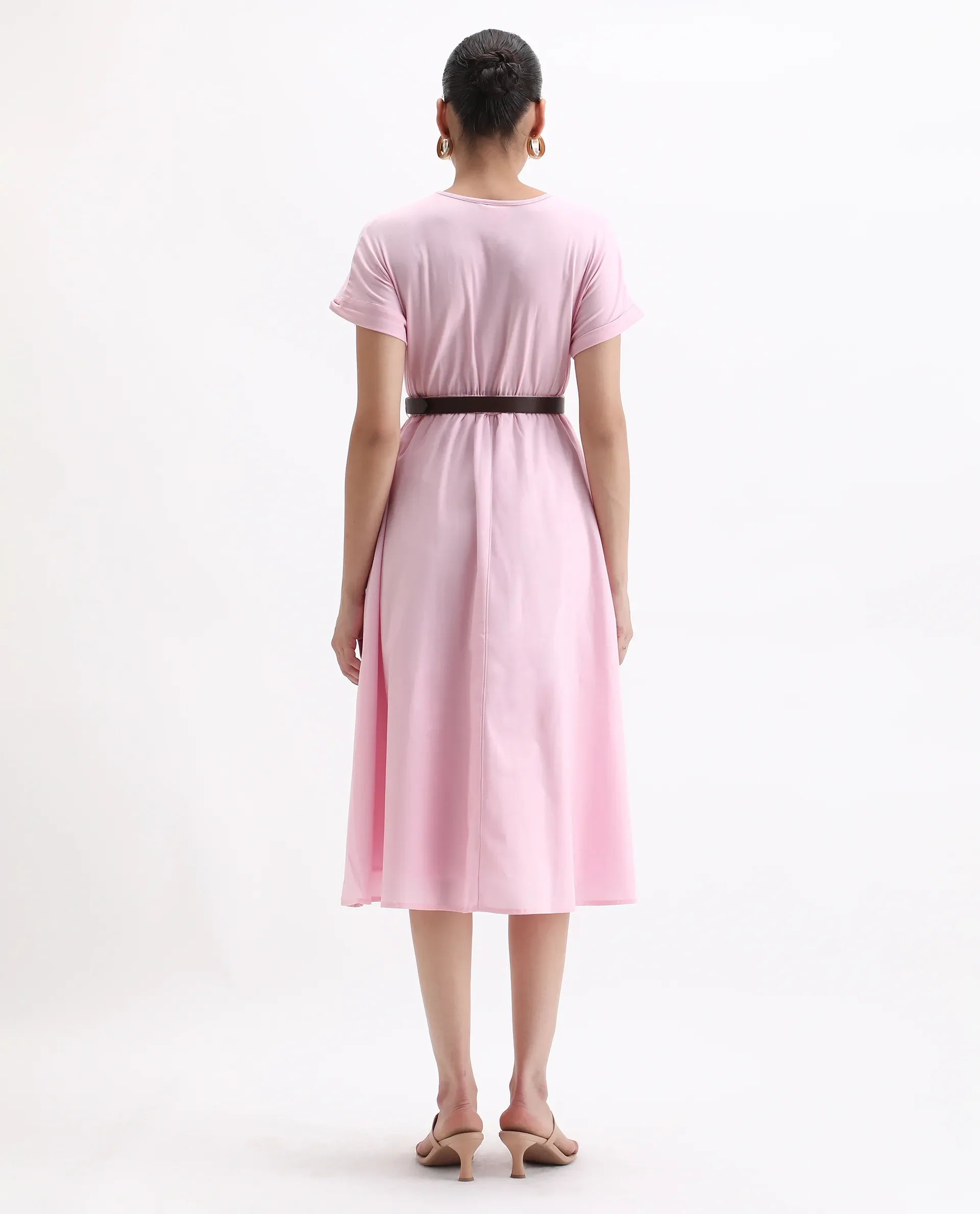 Rareism Women's Jento Pink Cotton Crew Neck Fit And Flare Dress - Image 7