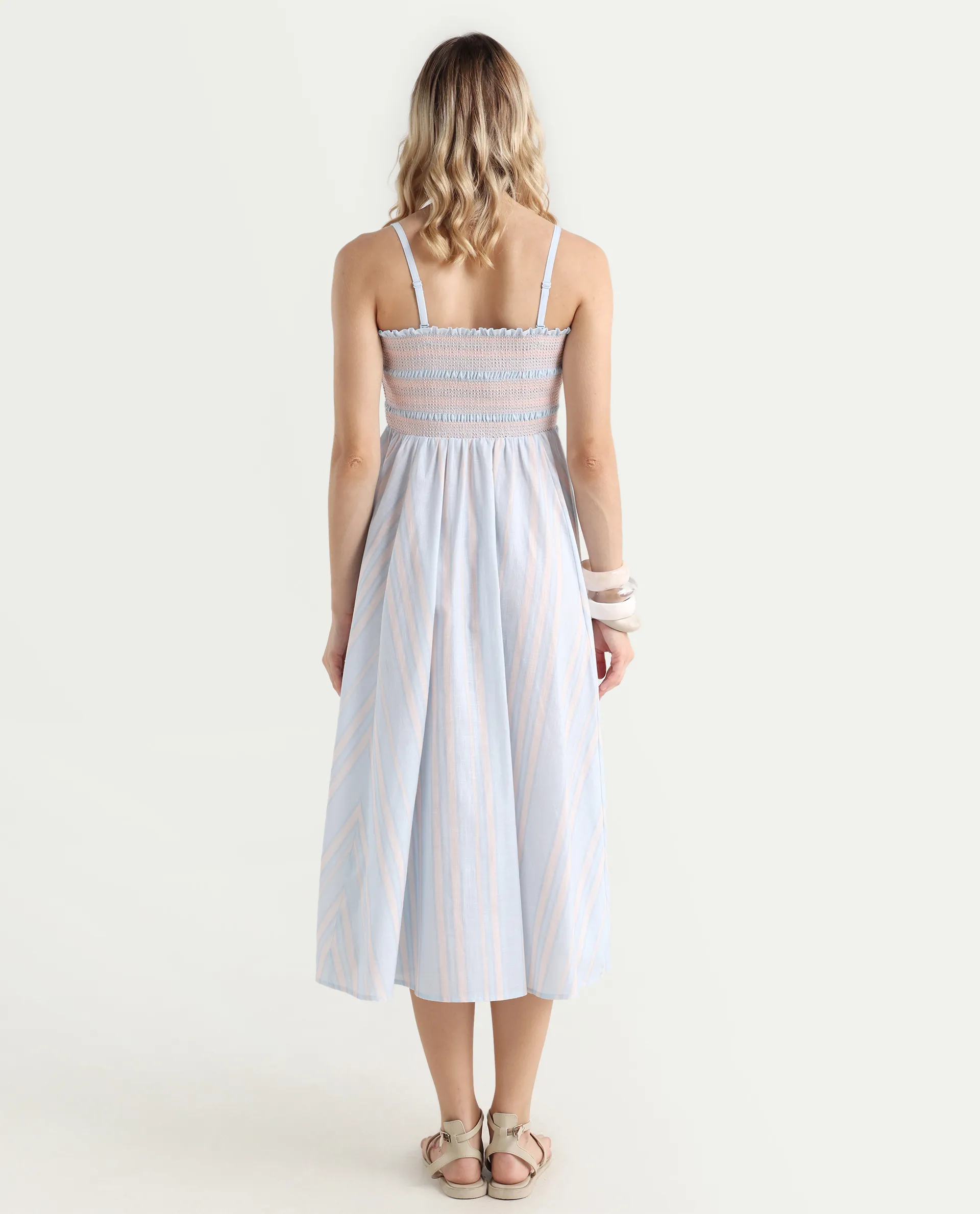Rareism Women Jenvem Blue Tie-Up Neck Tie Up Closure Relaxed Fit Midi Printed Dress - Image 7
