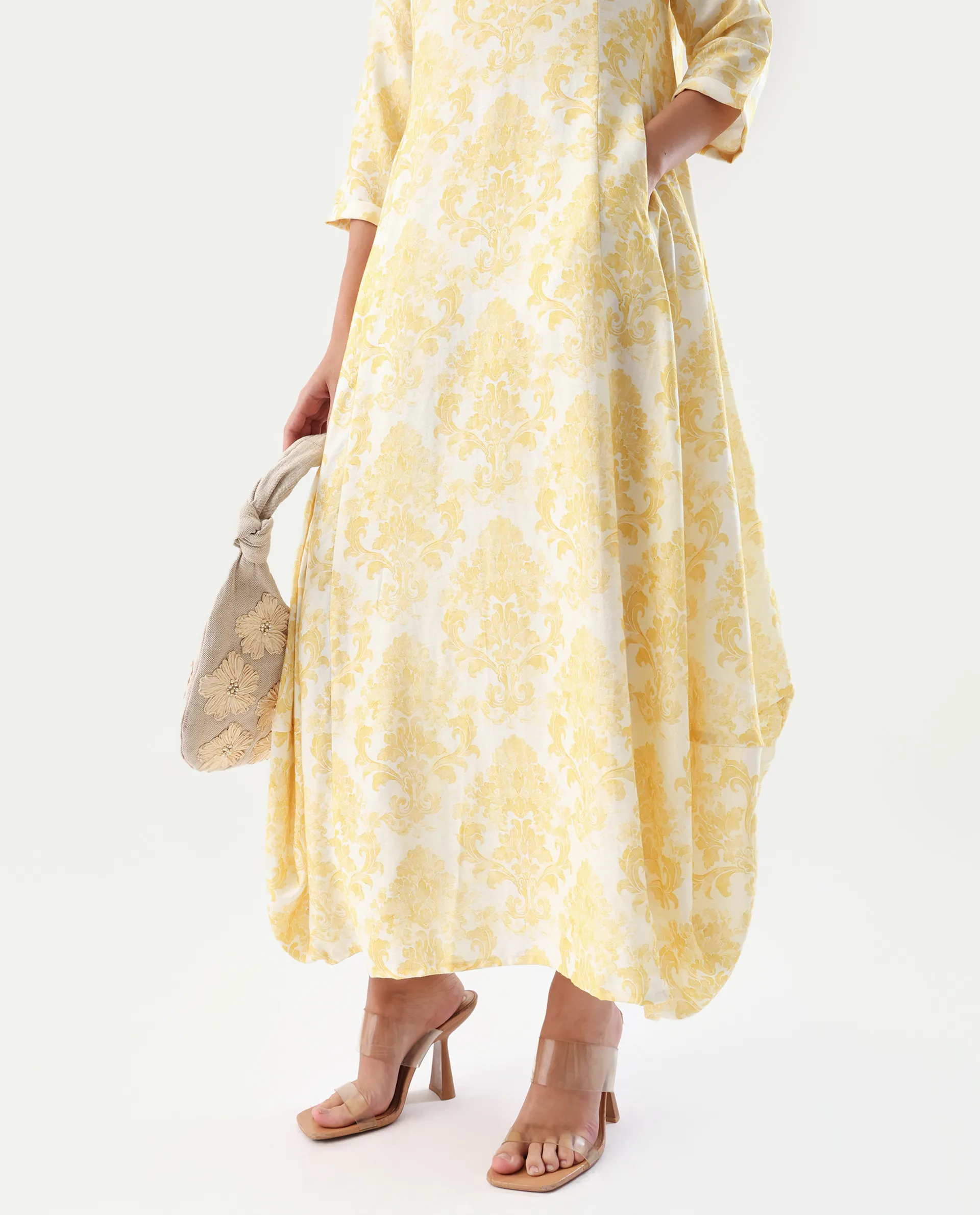 Rareism Women's Jenxi Yellow Viscose Blend Crew Neck Relaxed Fit Dress - Image 3