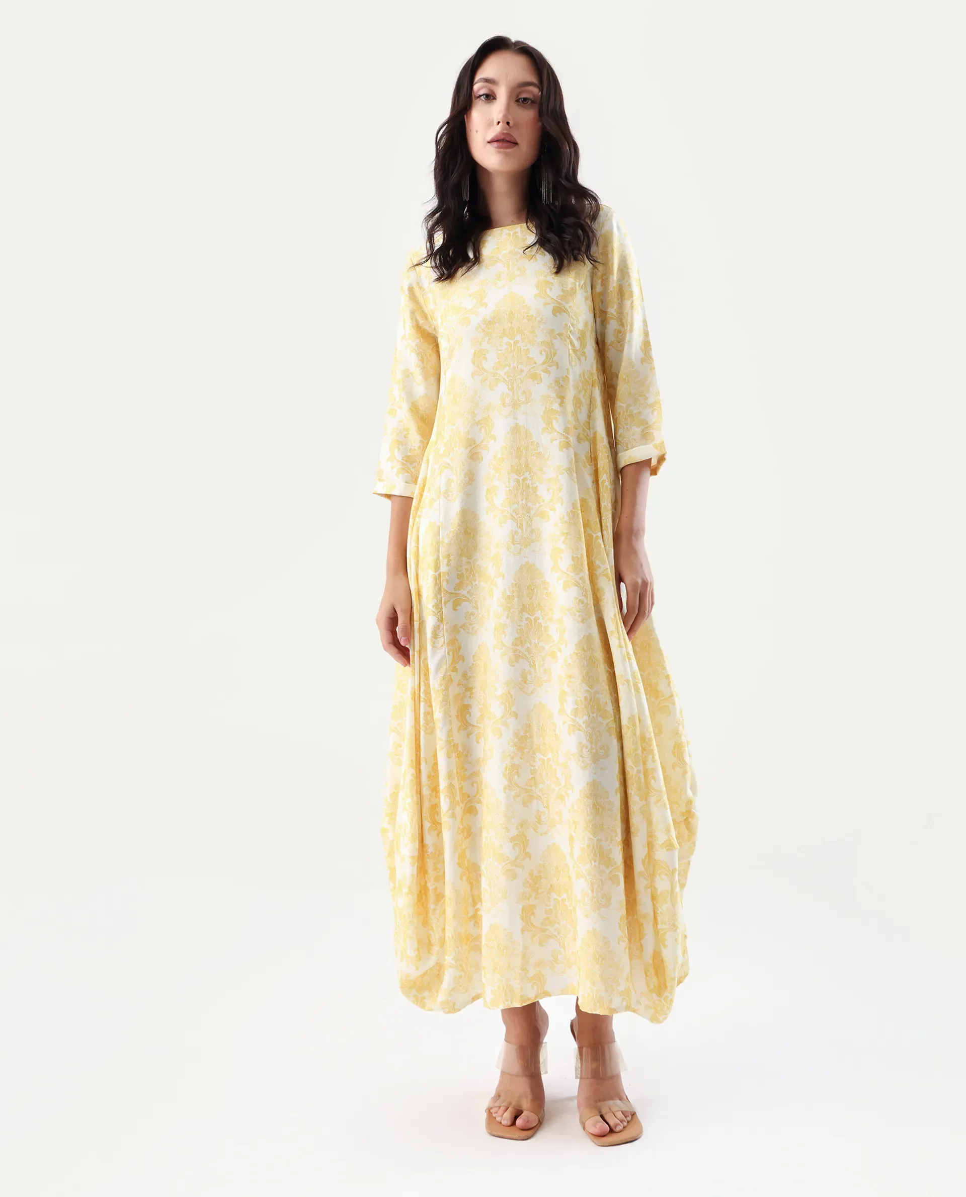 Rareism Women's Jenxi Yellow Viscose Blend Crew Neck Relaxed Fit Dress - Image 4