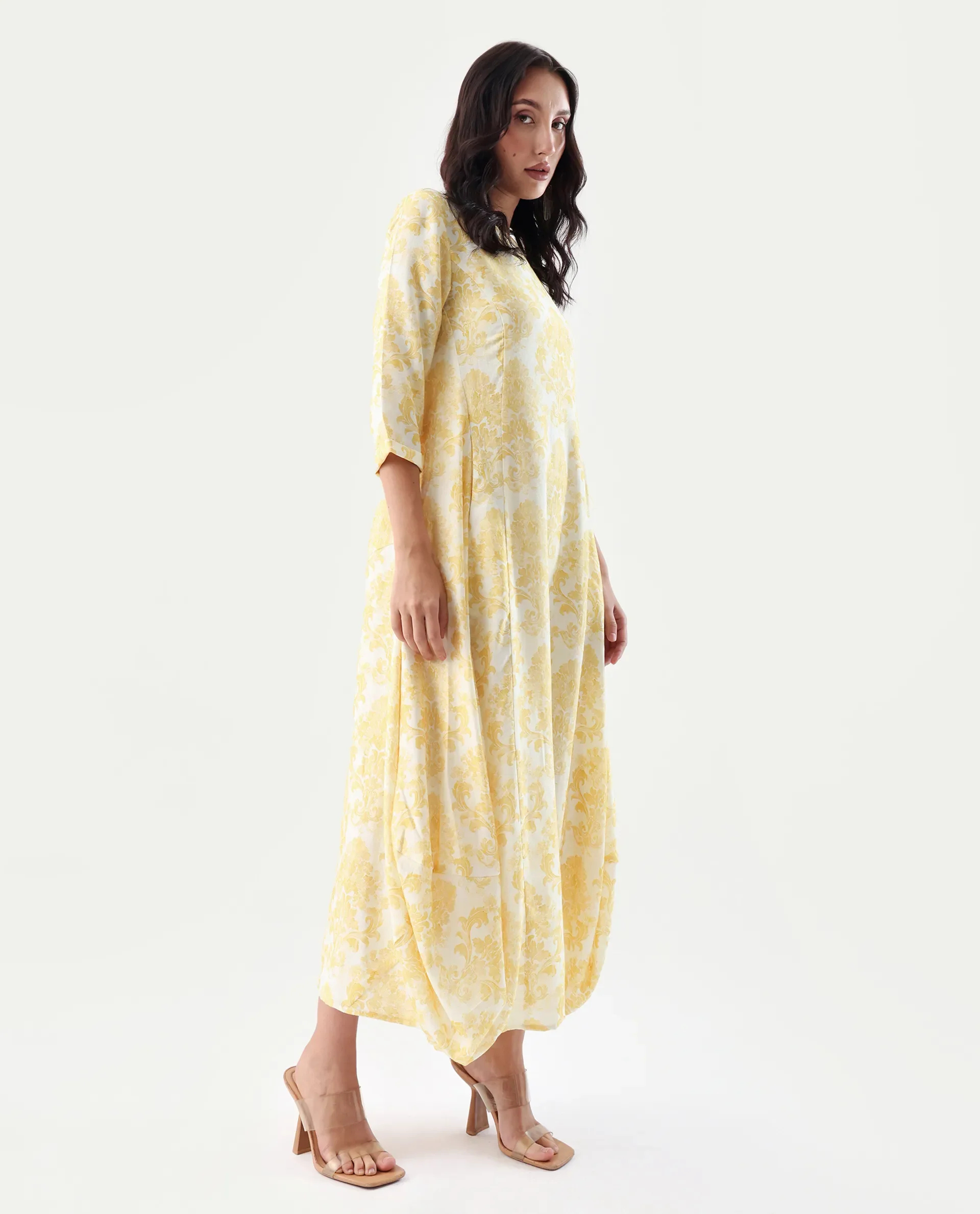 Rareism Women's Jenxi Yellow Viscose Blend Crew Neck Relaxed Fit Dress - Image 5