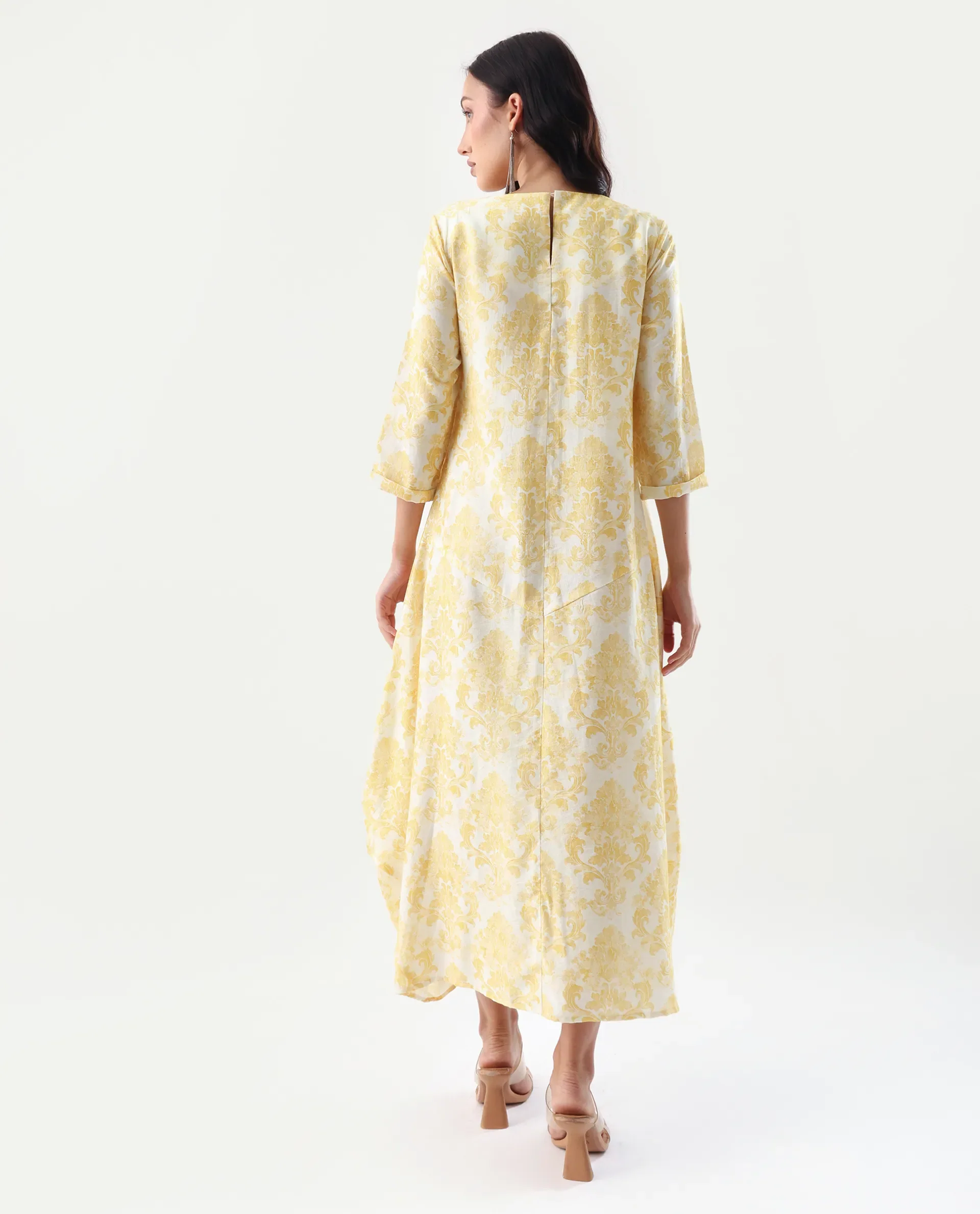 Rareism Women's Jenxi Yellow Viscose Blend Crew Neck Relaxed Fit Dress - Image 6