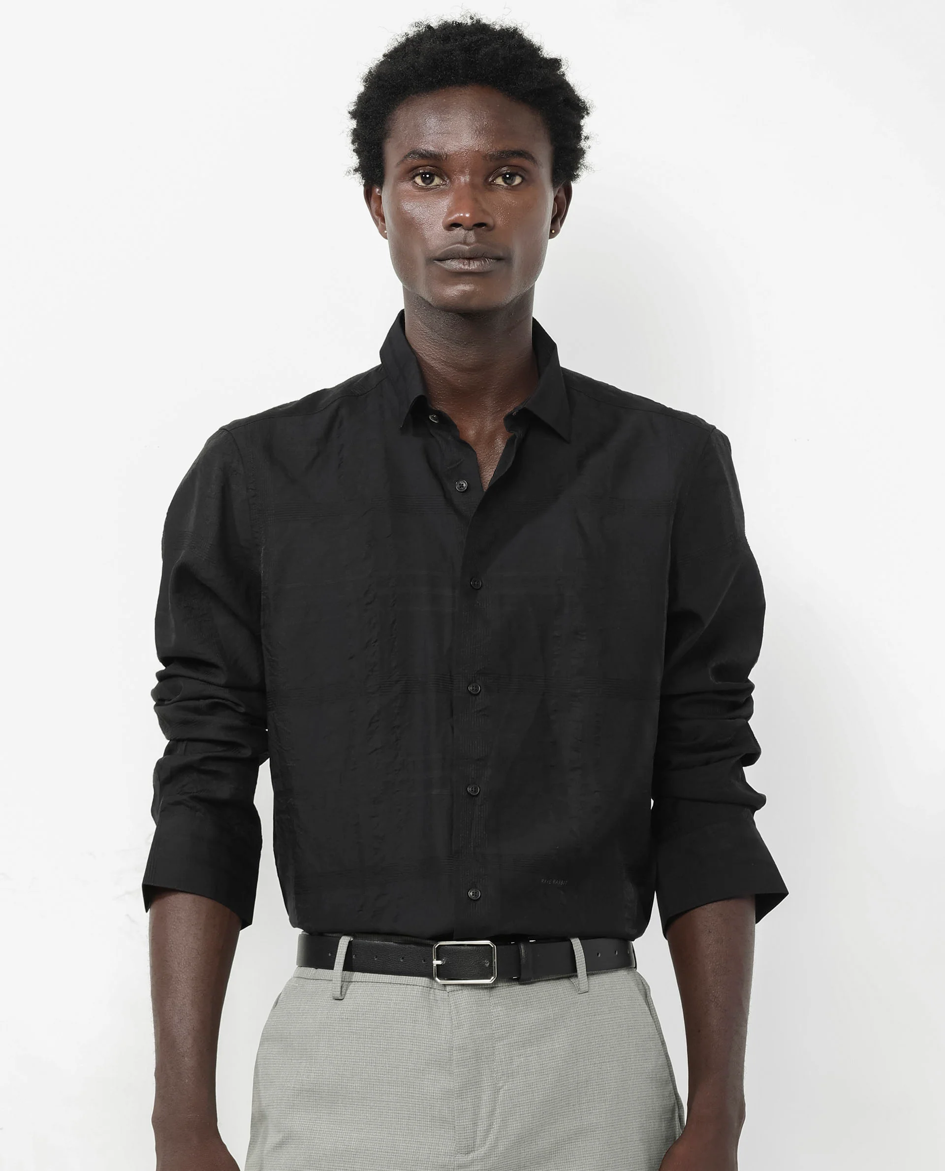Rare Rabbit Men's Jerdo Black Viscose Checked Print Regular Fit Full Sleeve Collared Shirt - Image 3