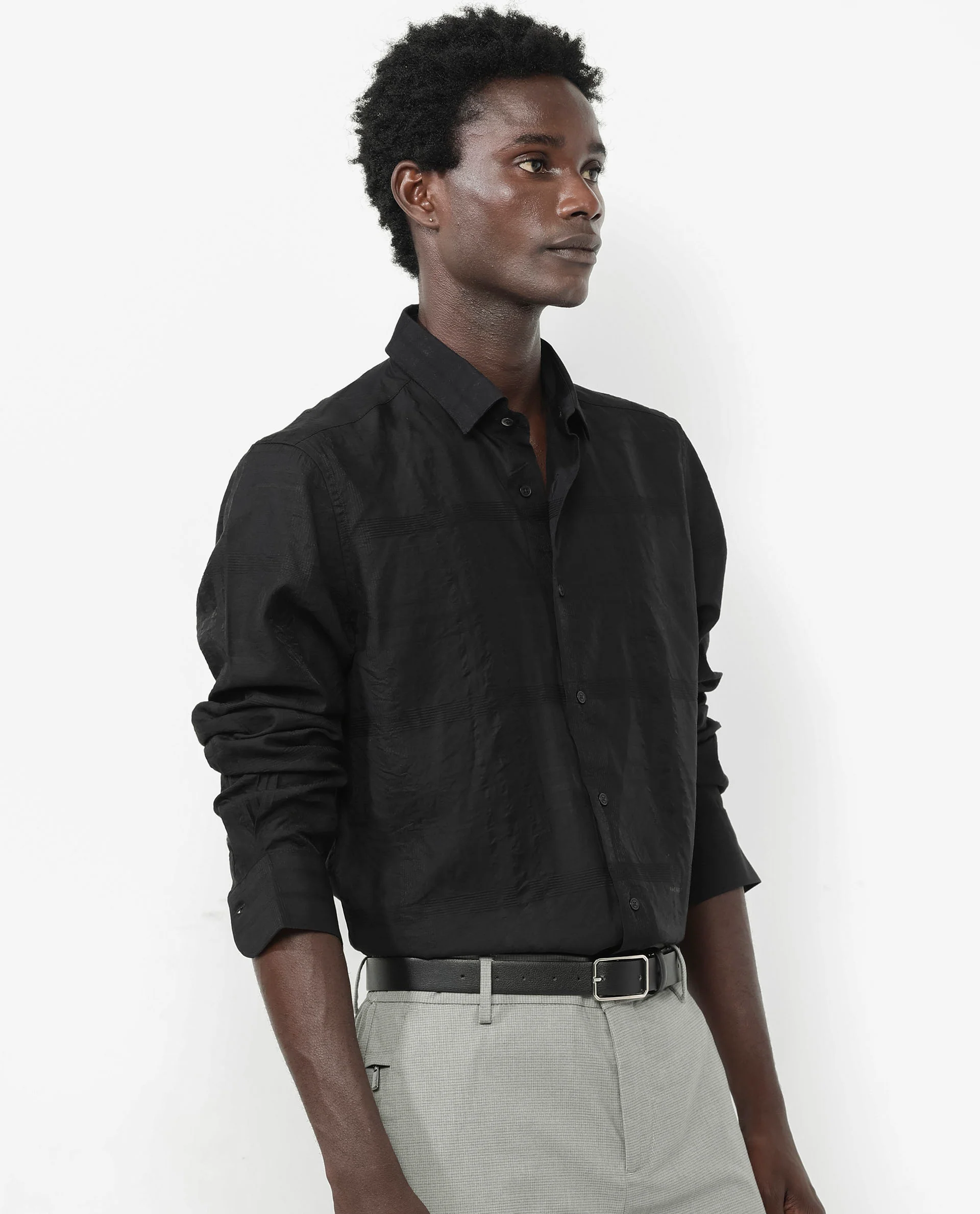 Rare Rabbit Men's Jerdo Black Viscose Checked Print Regular Fit Full Sleeve Collared Shirt - Image 5