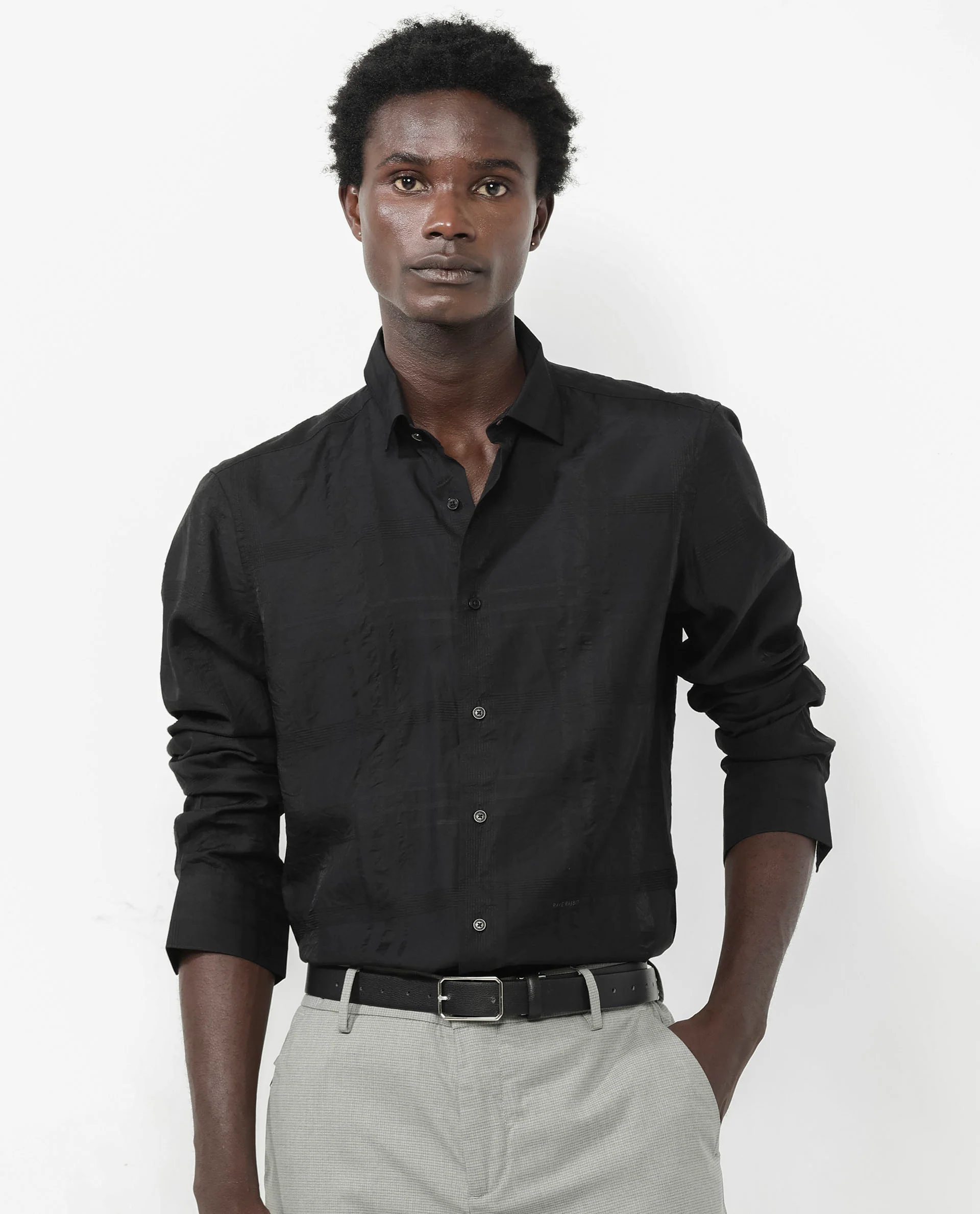 Rare Rabbit Men's Jerdo Black Viscose Checked Print Regular Fit Full Sleeve Collared Shirt - Image 7