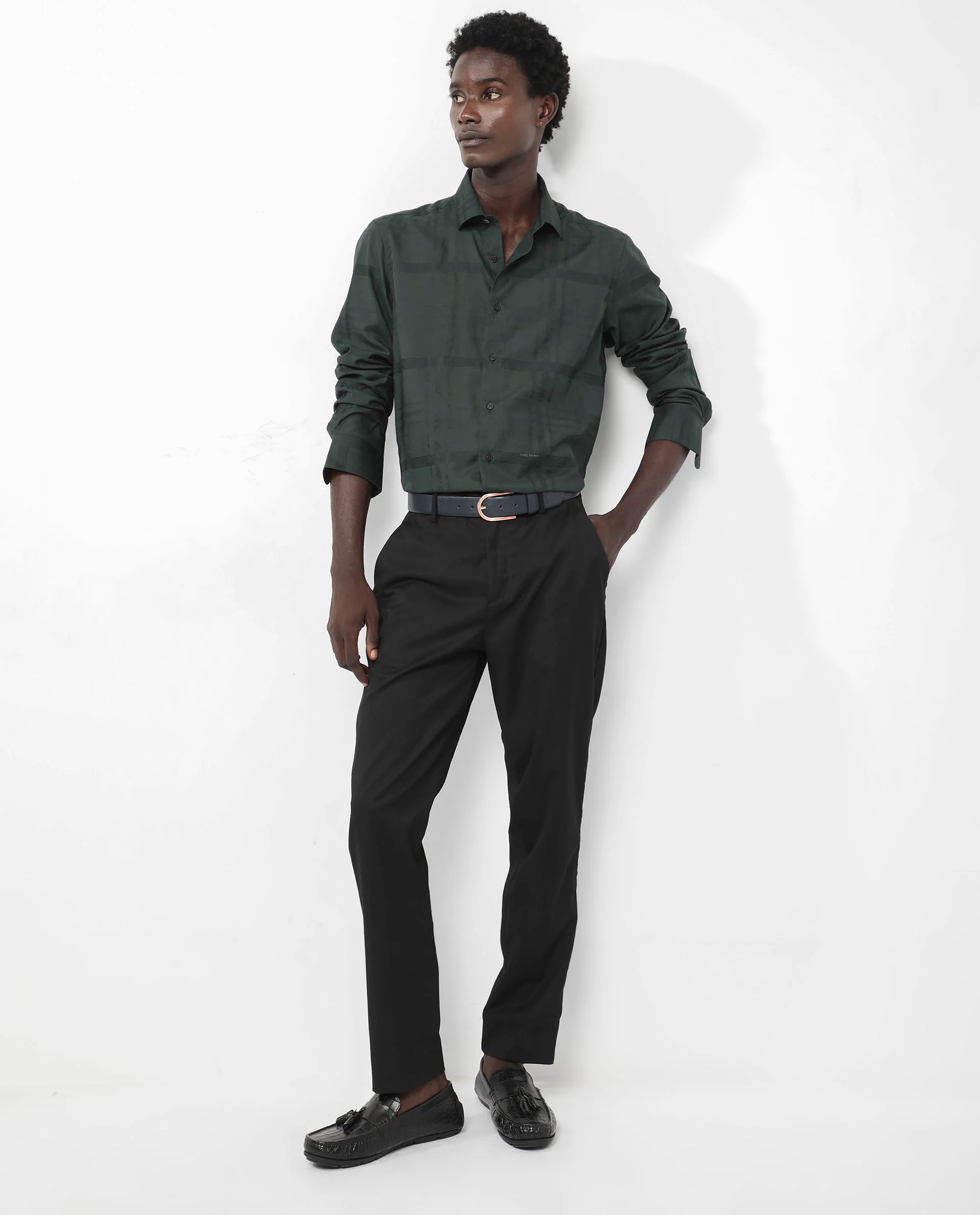 Rare Rabbit Men's Jerdo Green Viscose Checked Print Regular Fit Full Sleeve Spread Collar Shirt - Image 2