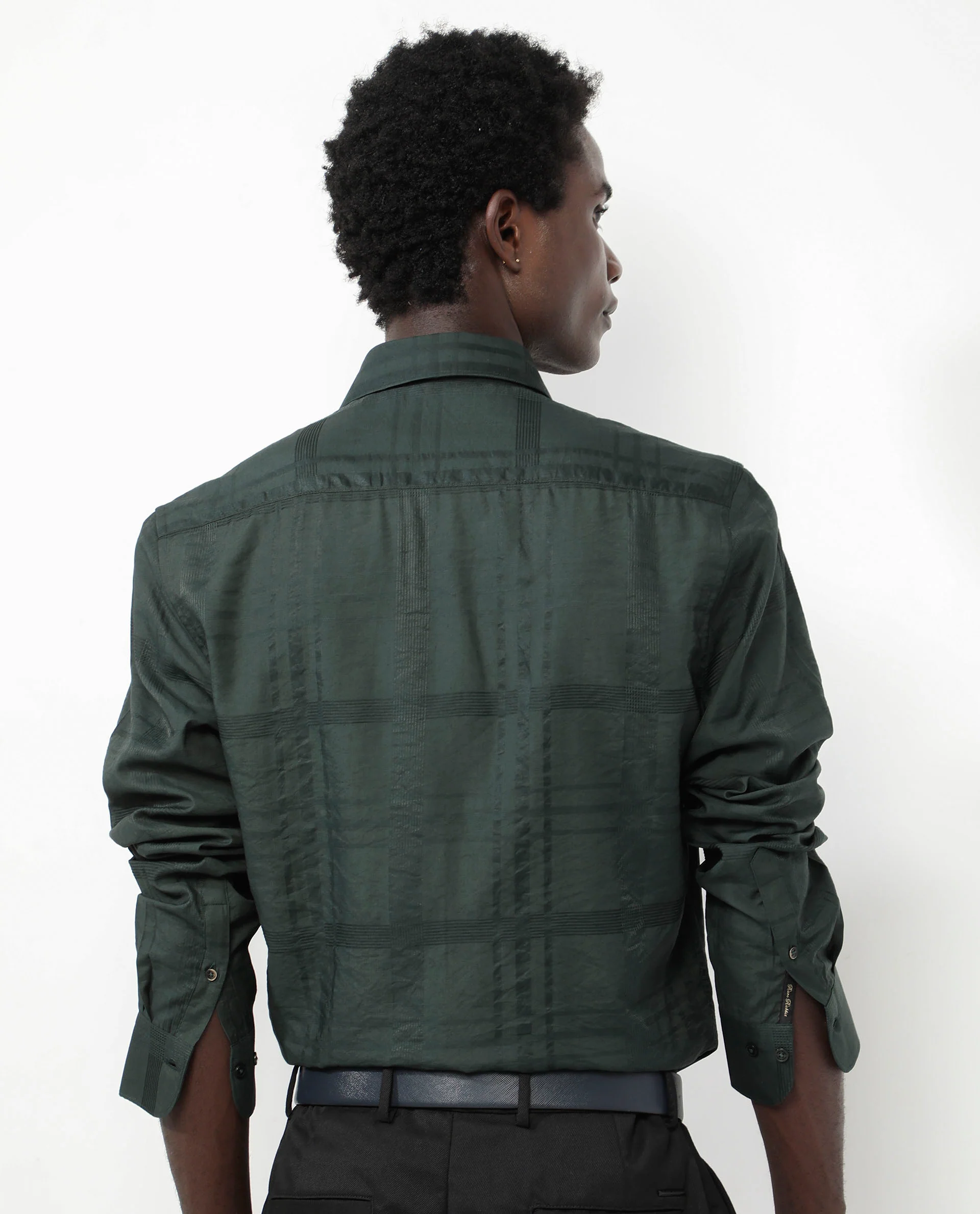 Rare Rabbit Men's Jerdo Green Viscose Checked Print Regular Fit Full Sleeve Spread Collar Shirt - Image 5
