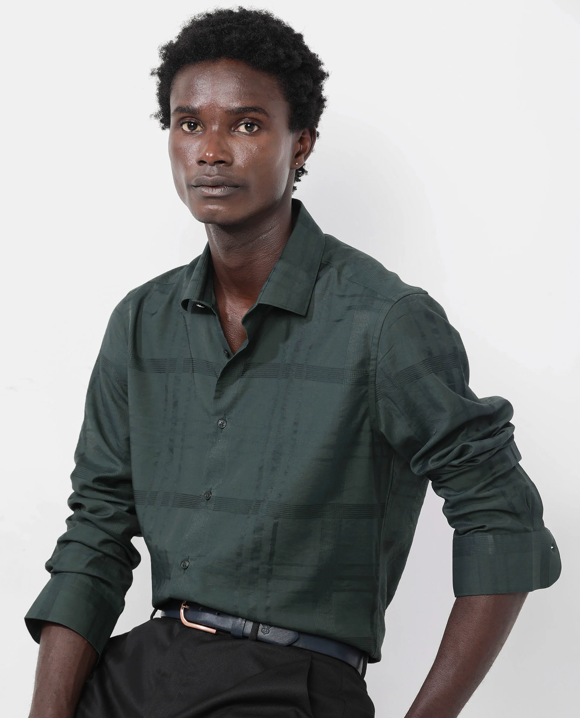 Rare Rabbit Men's Jerdo Green Viscose Checked Print Regular Fit Full Sleeve Spread Collar Shirt - Image 7