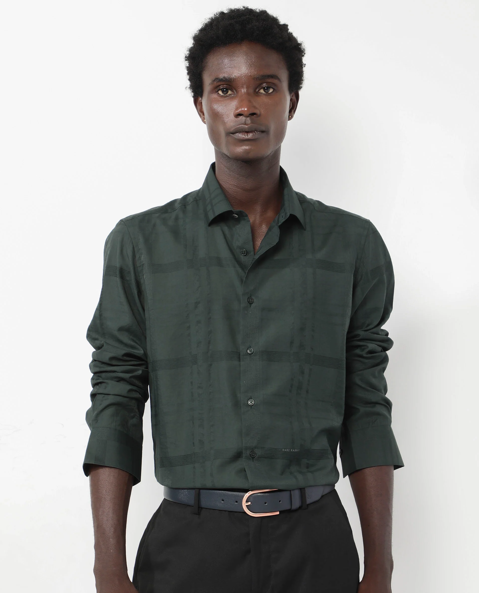 Rare Rabbit Men's Jerdo Green Viscose Checked Print Regular Fit Full Sleeve Spread Collar Shirt - Image 9