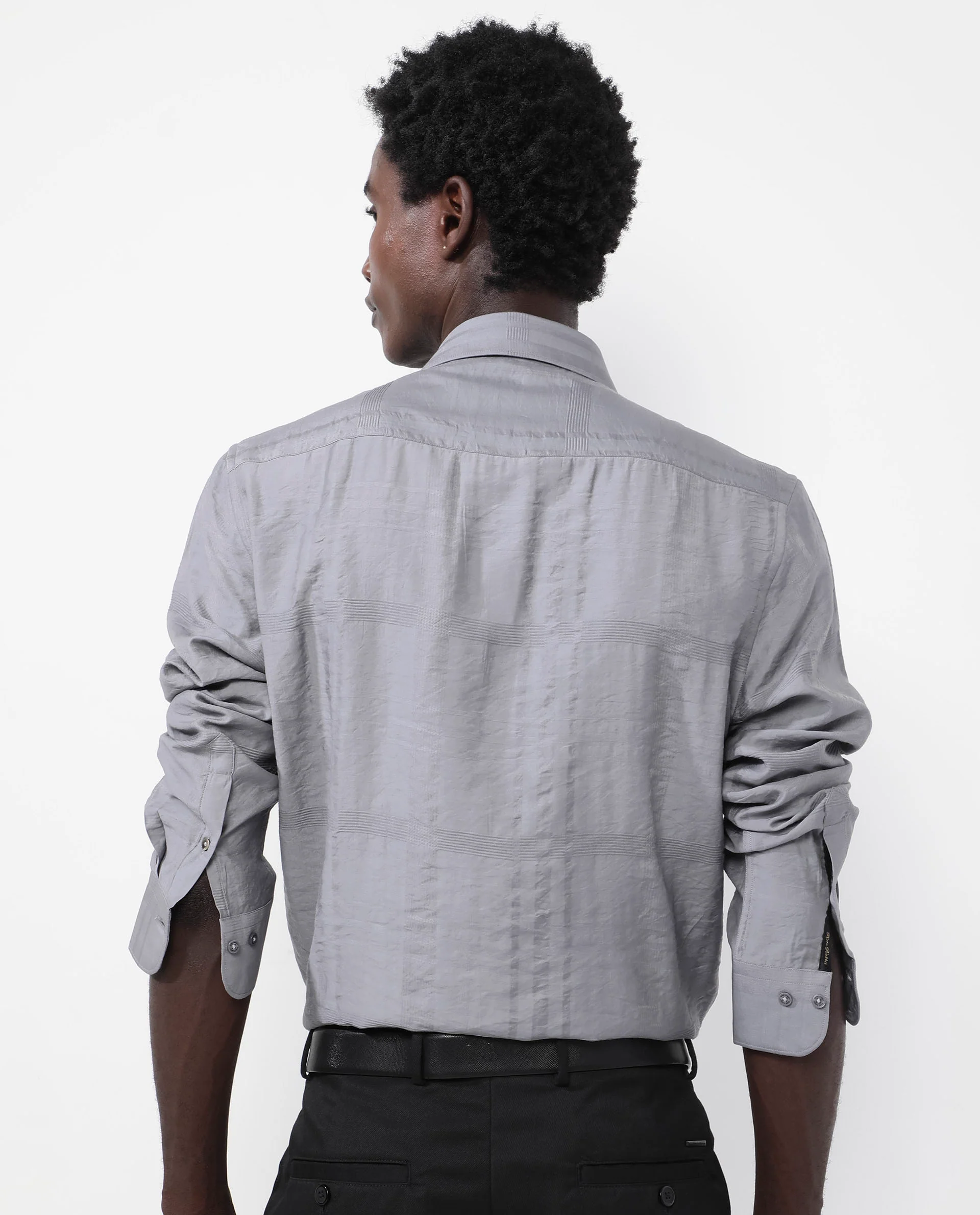 Rare Rabbit Men's Jerdo Grey Viscose Checked Print Regular Fit Full Sleeve Collared Shirt - Image 8