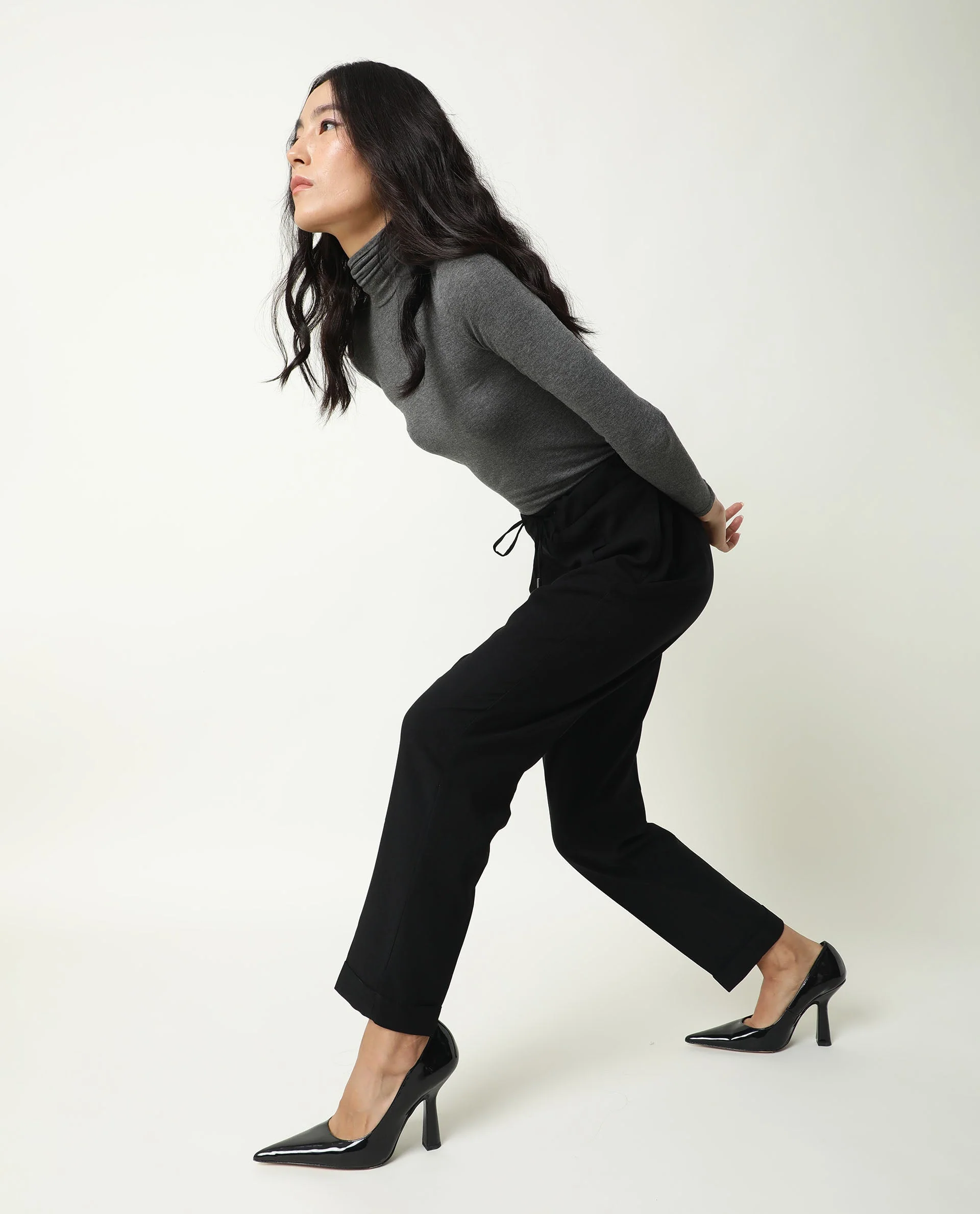 Rareism Women's Jeremiah Black Polyester Blend Plain Ankle Length Tailored Trouser - Image 10