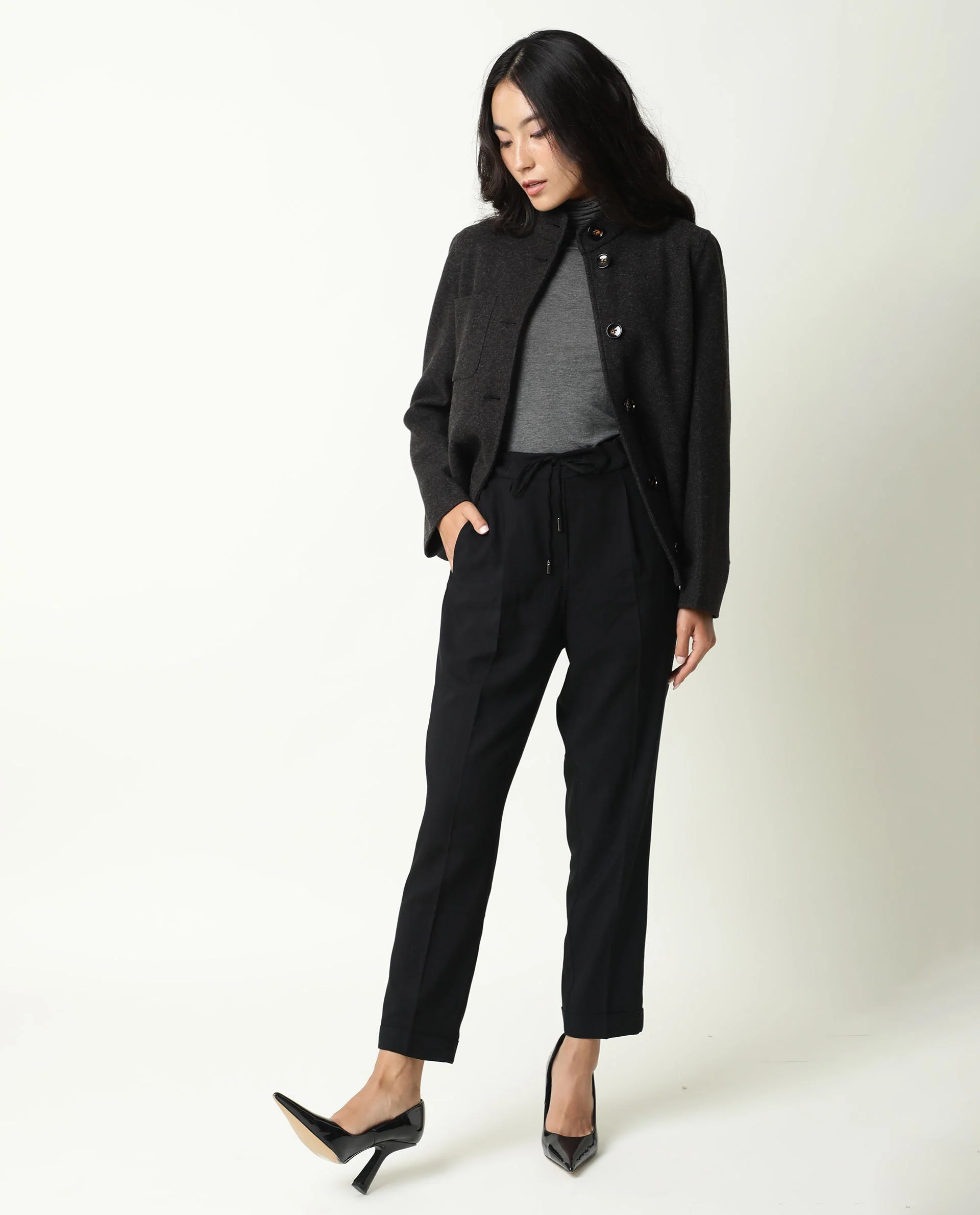 Rareism Women's Jeremiah Black Polyester Blend Plain Ankle Length Tailored Trouser - Image 11