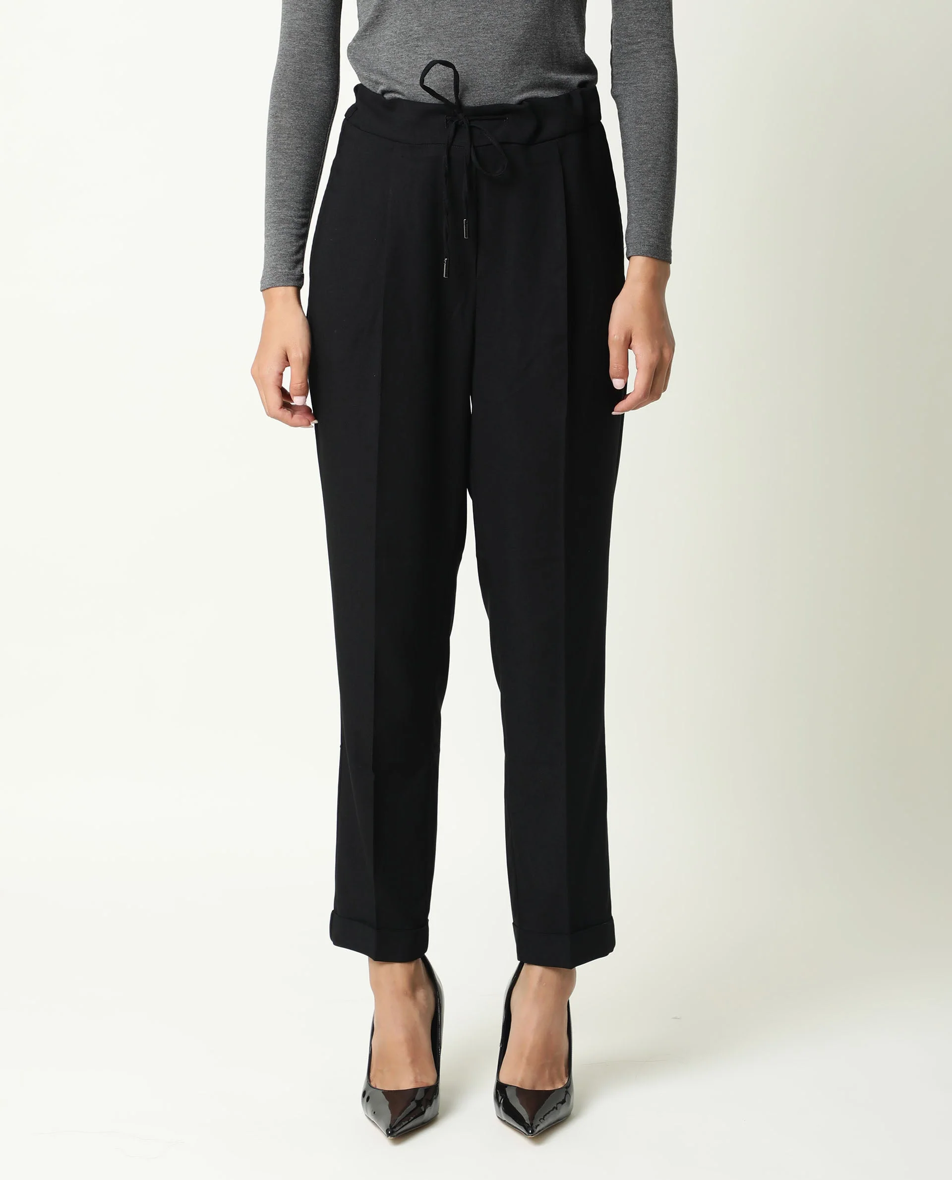 Rareism Women's Jeremiah Black Polyester Blend Plain Ankle Length Tailored Trouser - Image 4