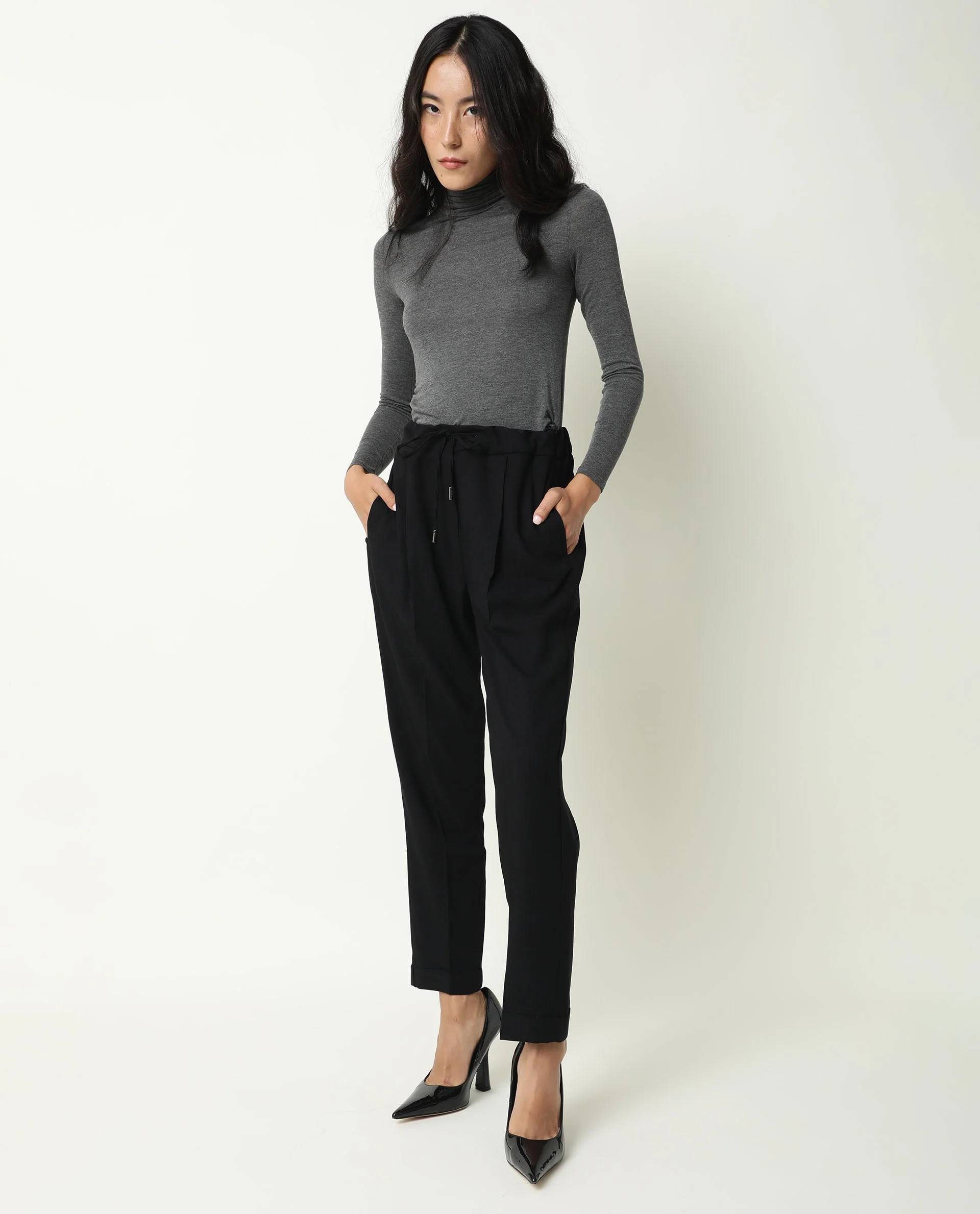 Rareism Women's Jeremiah Black Polyester Blend Plain Ankle Length Tailored Trouser - Image 9