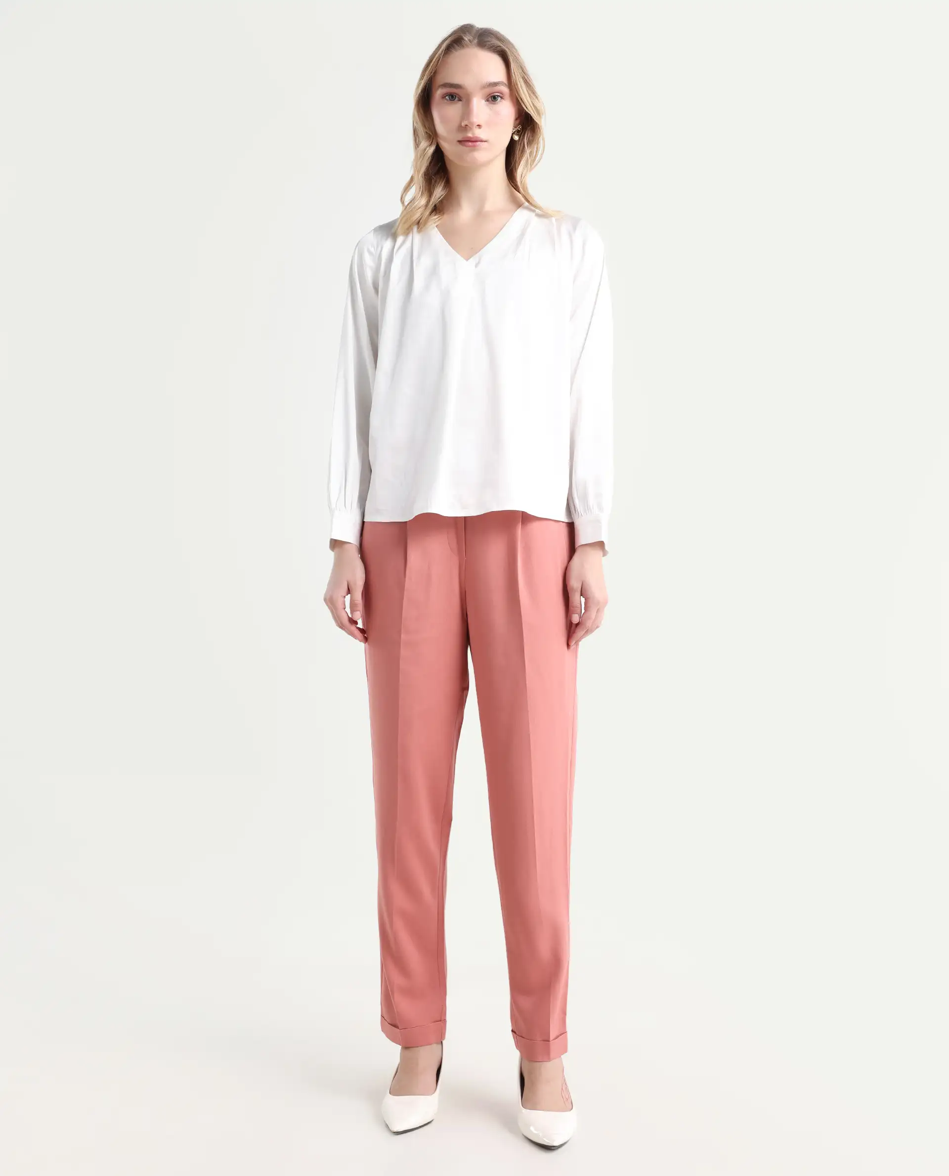 Rareism Women's Jeremiah Peach Polyester Blend Plain Ankle Length Tailored Trouser - Image 2