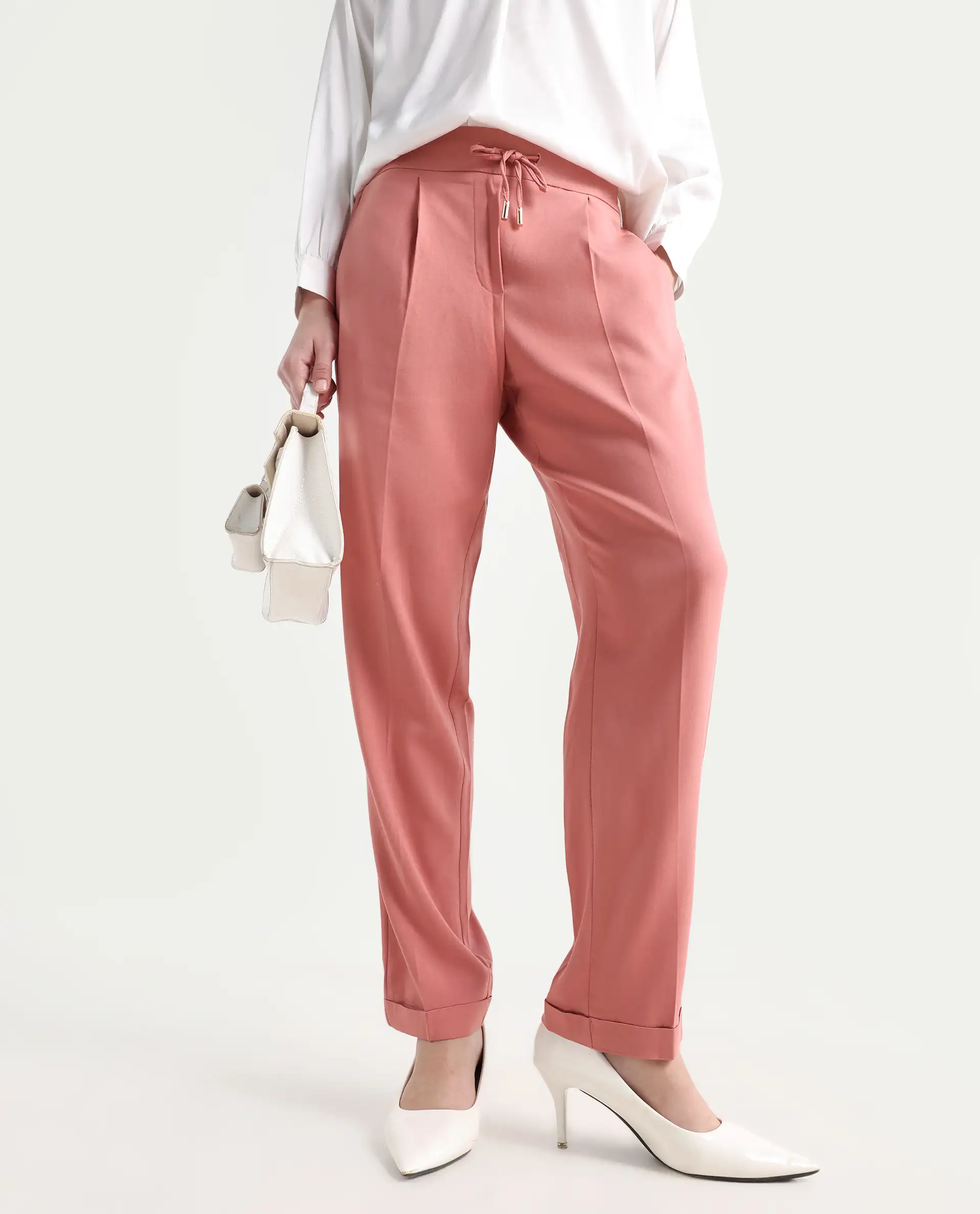 Rareism Women's Jeremiah Peach Polyester Blend Plain Ankle Length Tailored Trouser - Image 3
