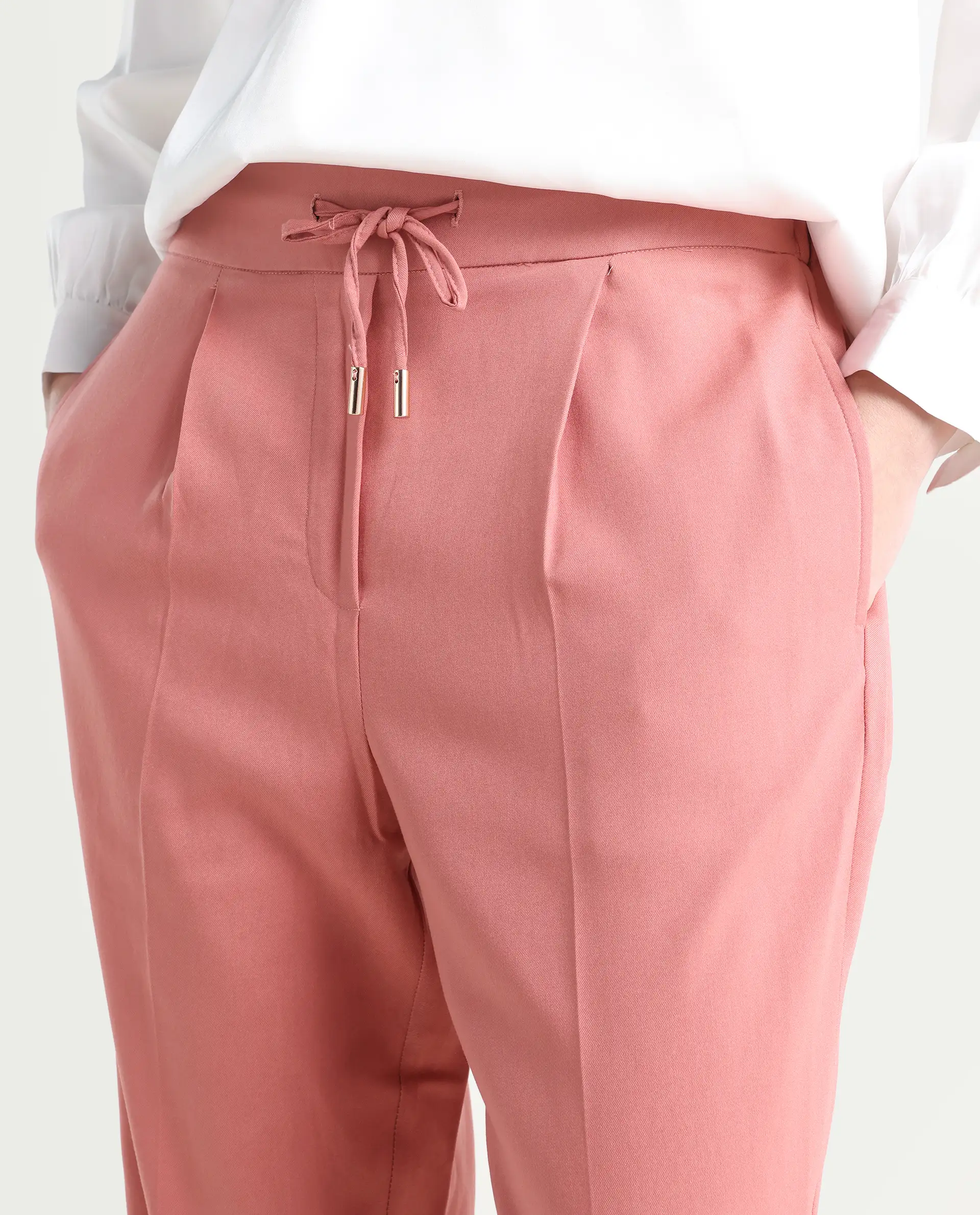 Rareism Women's Jeremiah Peach Polyester Blend Plain Ankle Length Tailored Trouser - Image 4