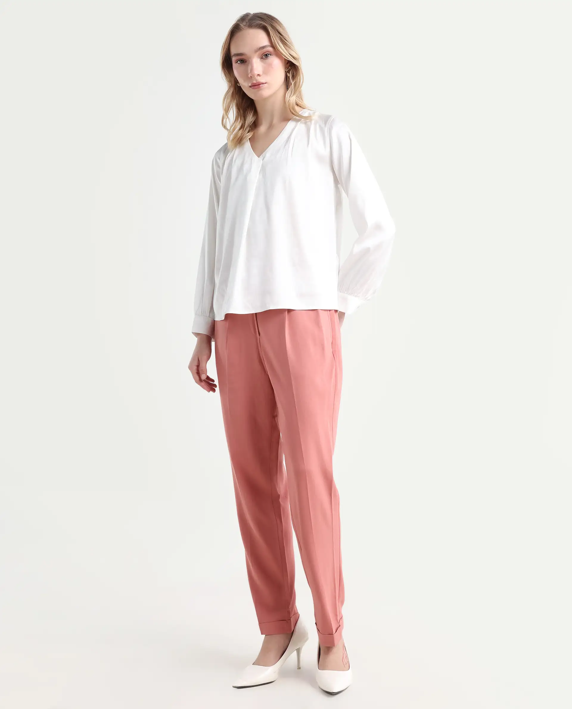 Rareism Women's Jeremiah Peach Polyester Blend Plain Ankle Length Tailored Trouser - Image 5