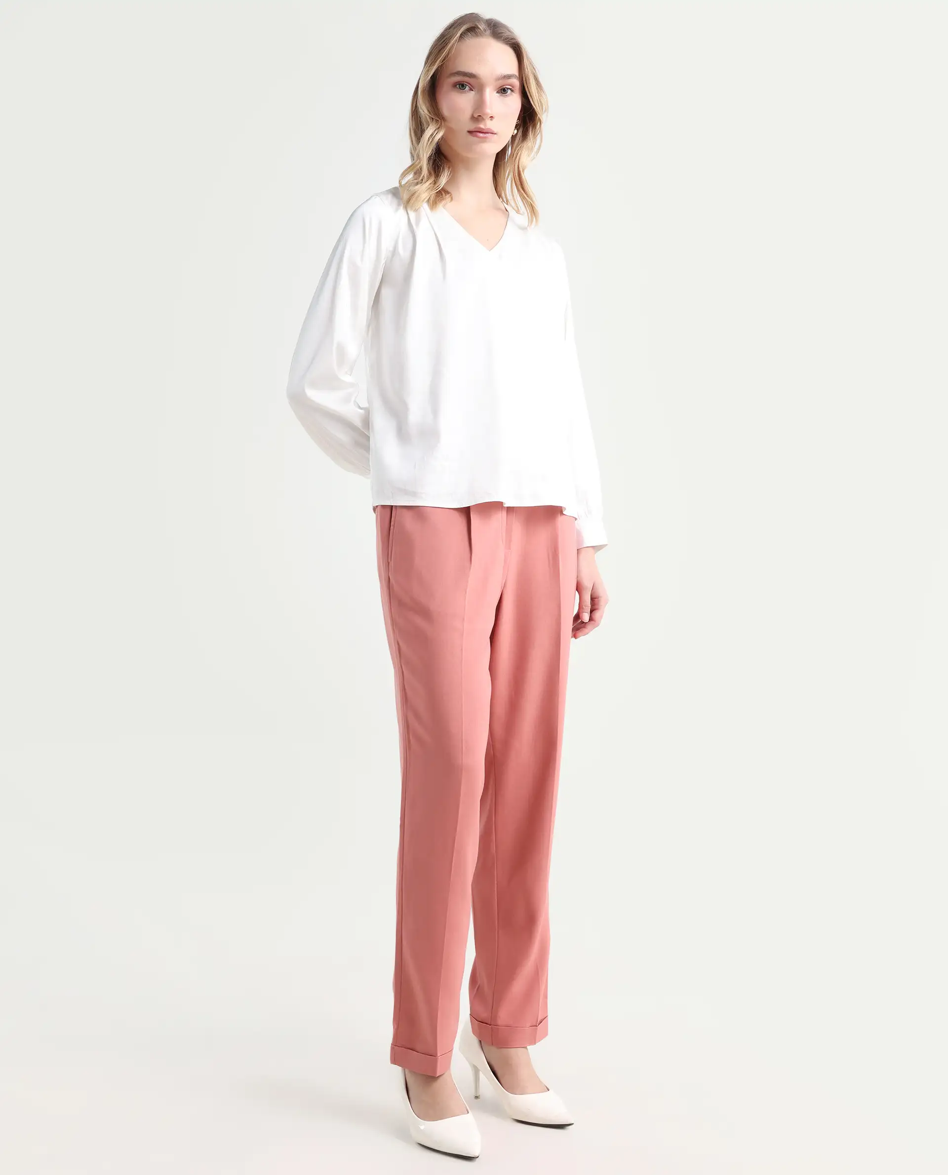 Rareism Women's Jeremiah Peach Polyester Blend Plain Ankle Length Tailored Trouser - Image 6