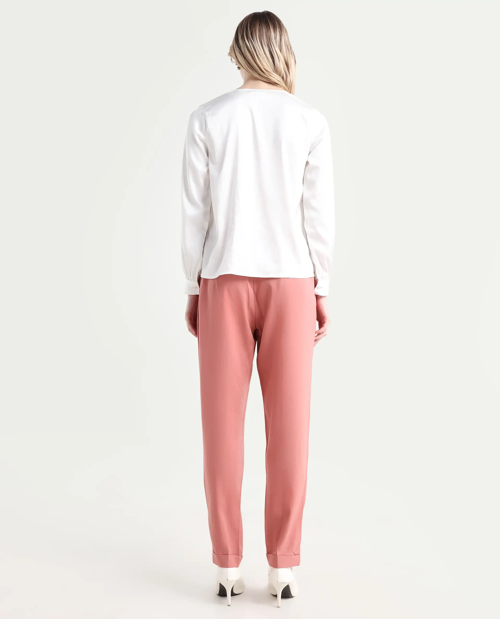 Rareism Women's Jeremiah Peach Polyester Blend Plain Ankle Length Tailored Trouser - Image 7