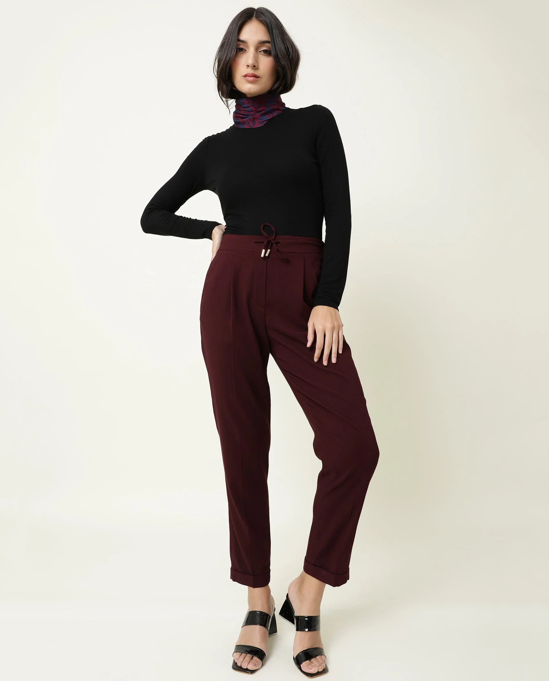 Rareism Women's Jeremiah Maroon Polyester Blend Plain Ankle Length Tailored Trouser - Image 2
