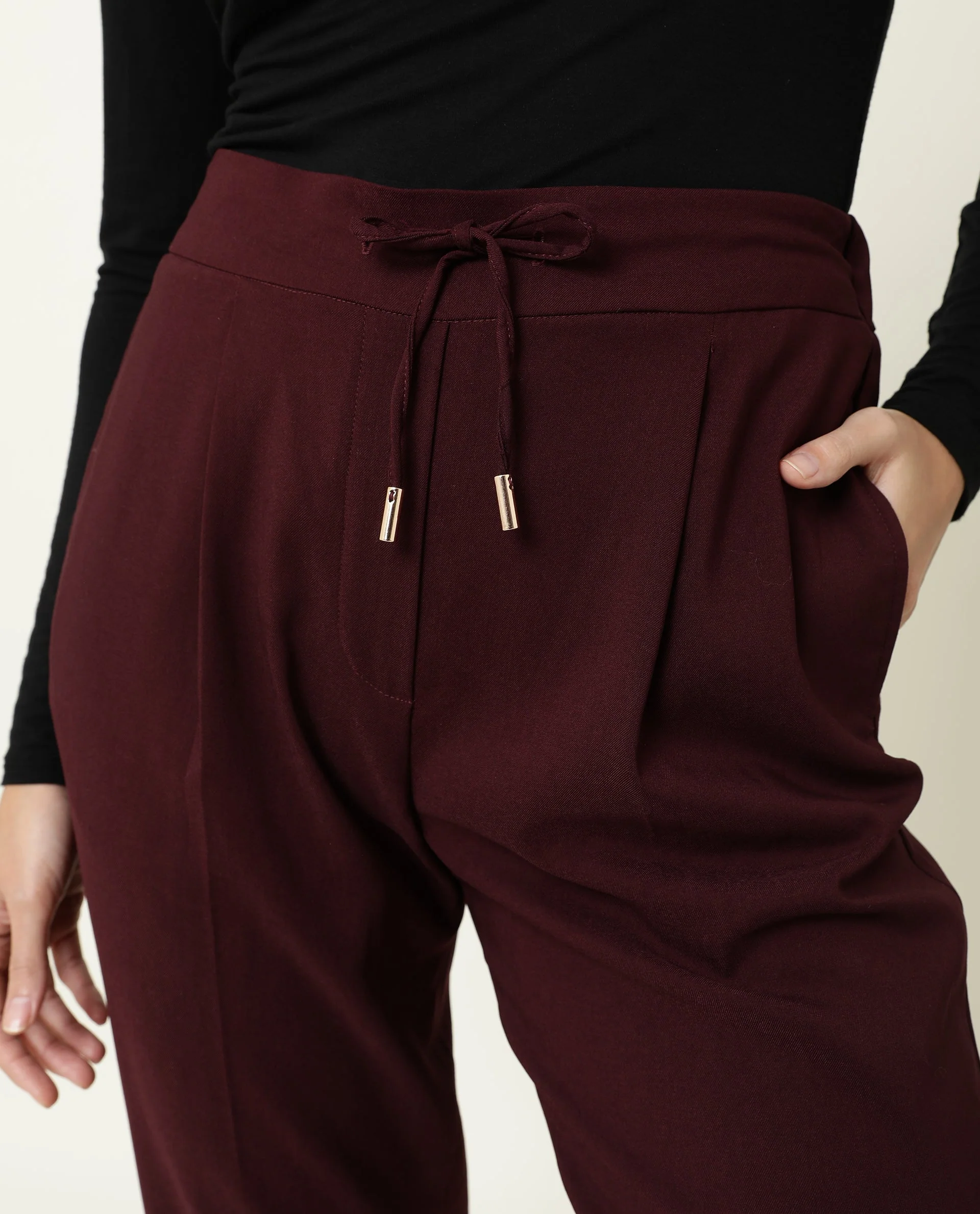 Rareism Women's Jeremiah Maroon Polyester Blend Plain Ankle Length Tailored Trouser - Image 5