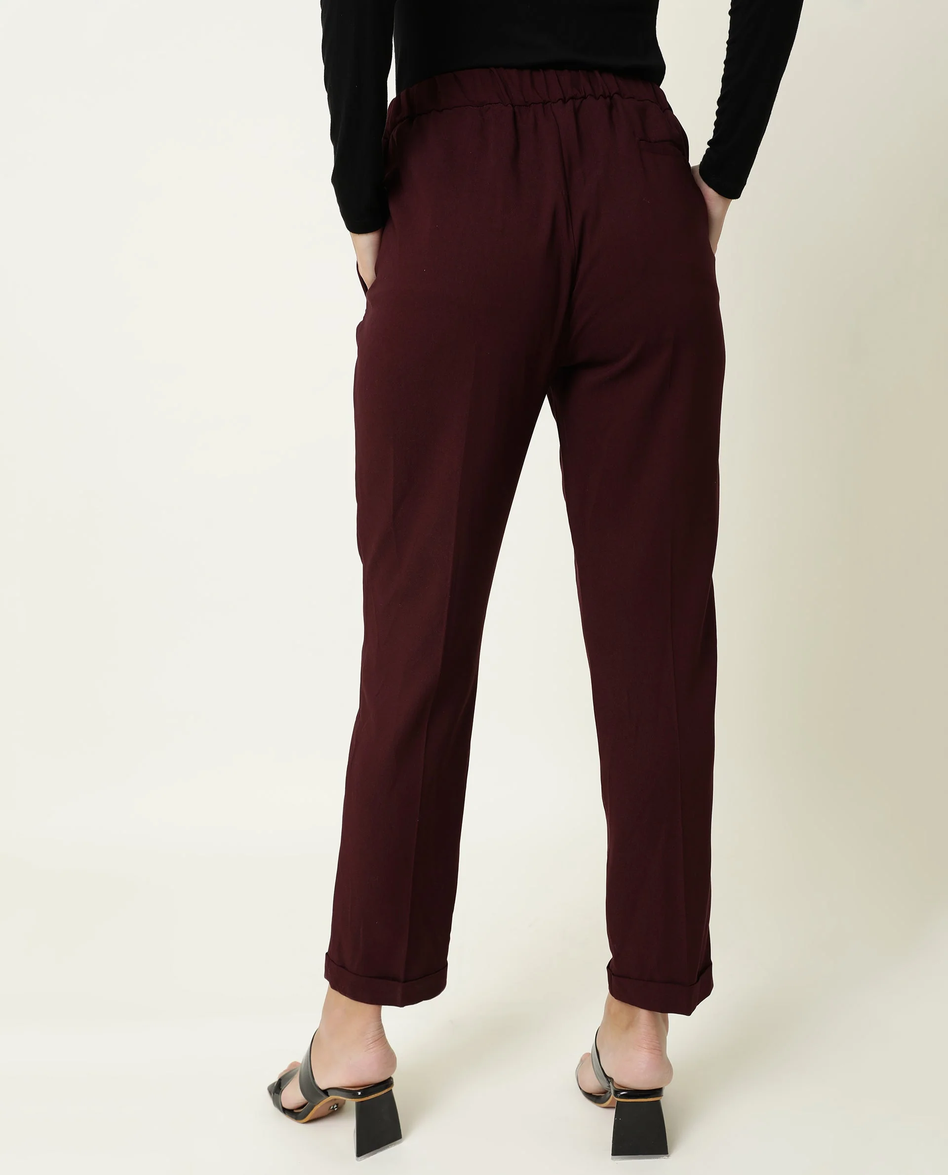 Rareism Women's Jeremiah Maroon Polyester Blend Plain Ankle Length Tailored Trouser - Image 8