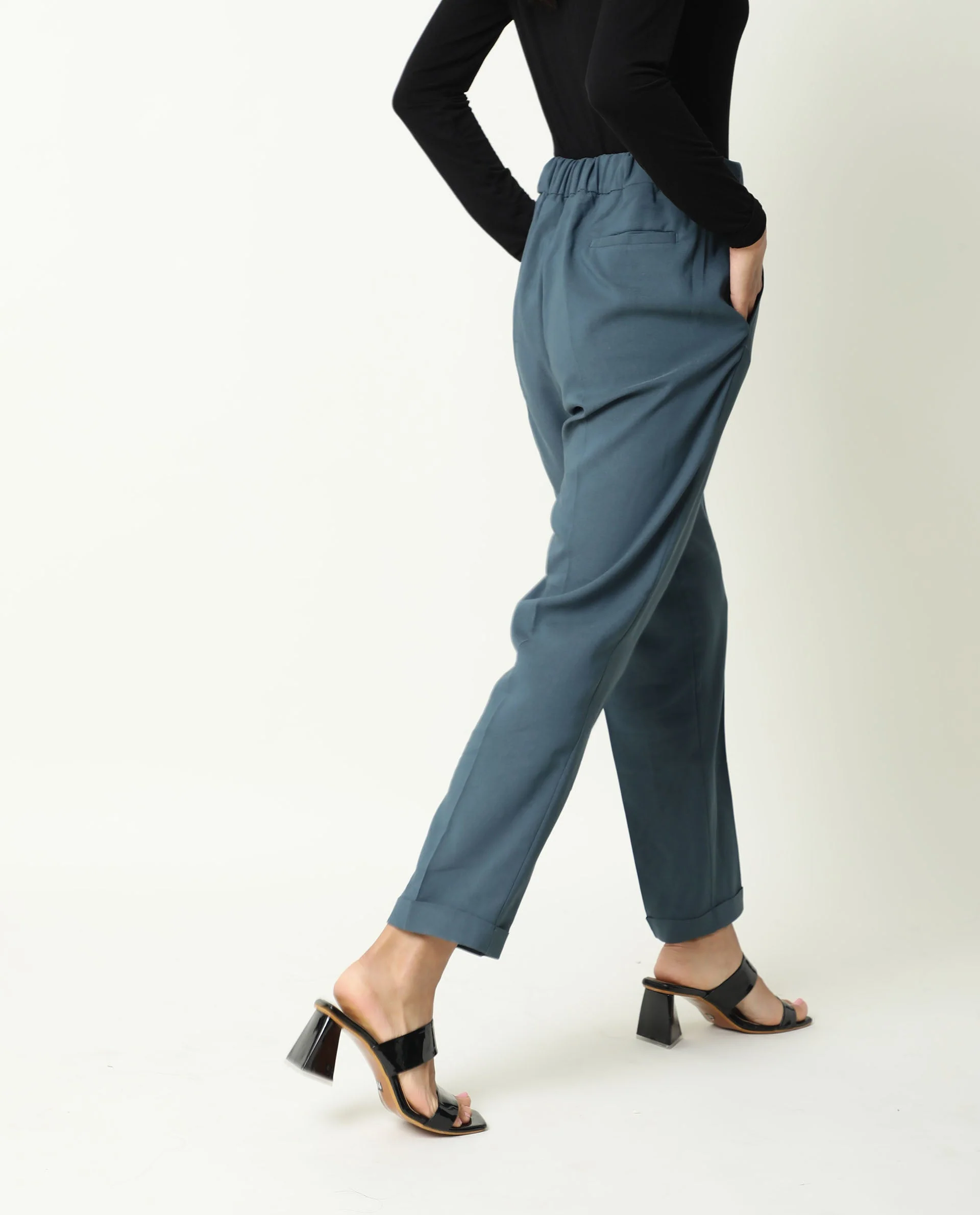 Rareism Women's Jeremiah Petrol Polyester Blend Plain Ankle Length Tailored Trouser - Image 10