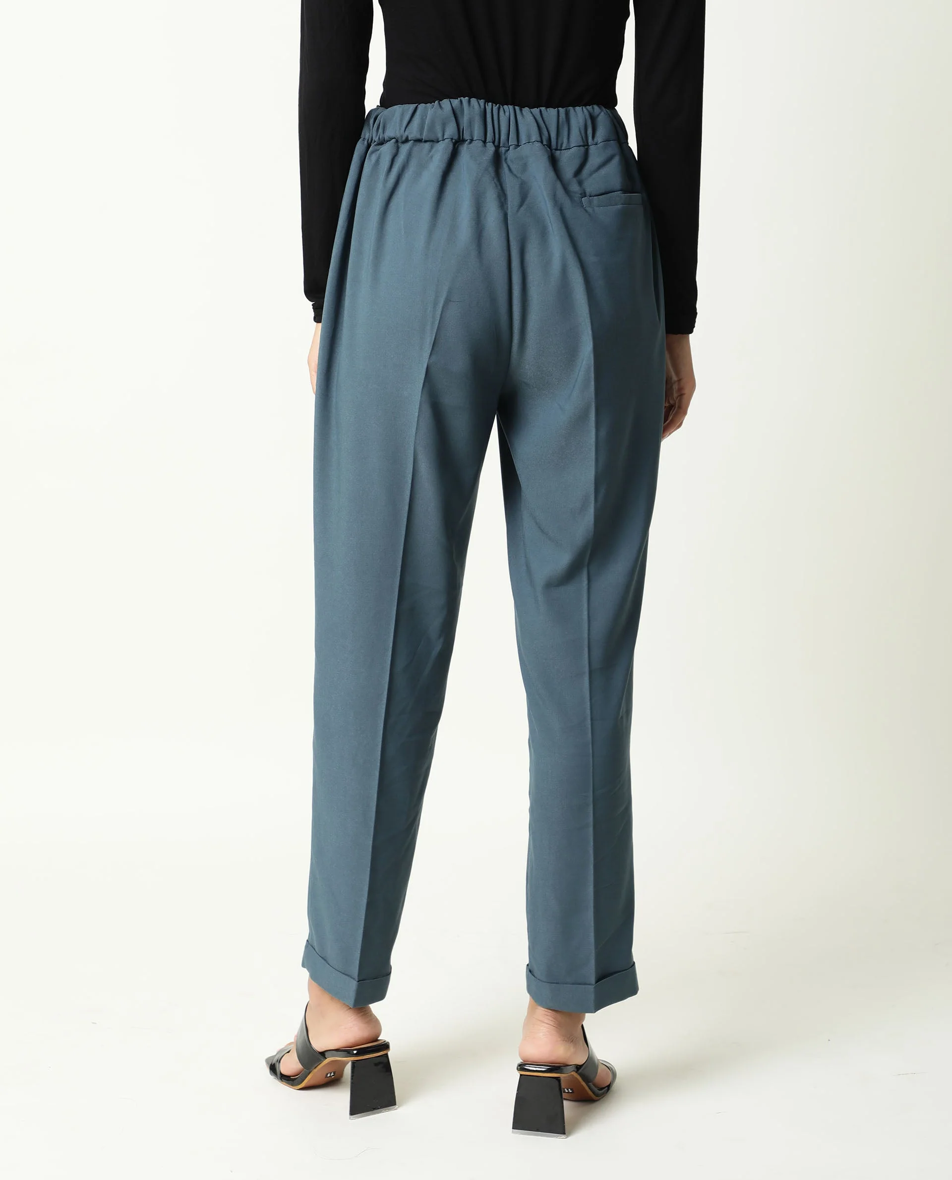 Rareism Women's Jeremiah Petrol Polyester Blend Plain Ankle Length Tailored Trouser - Image 11