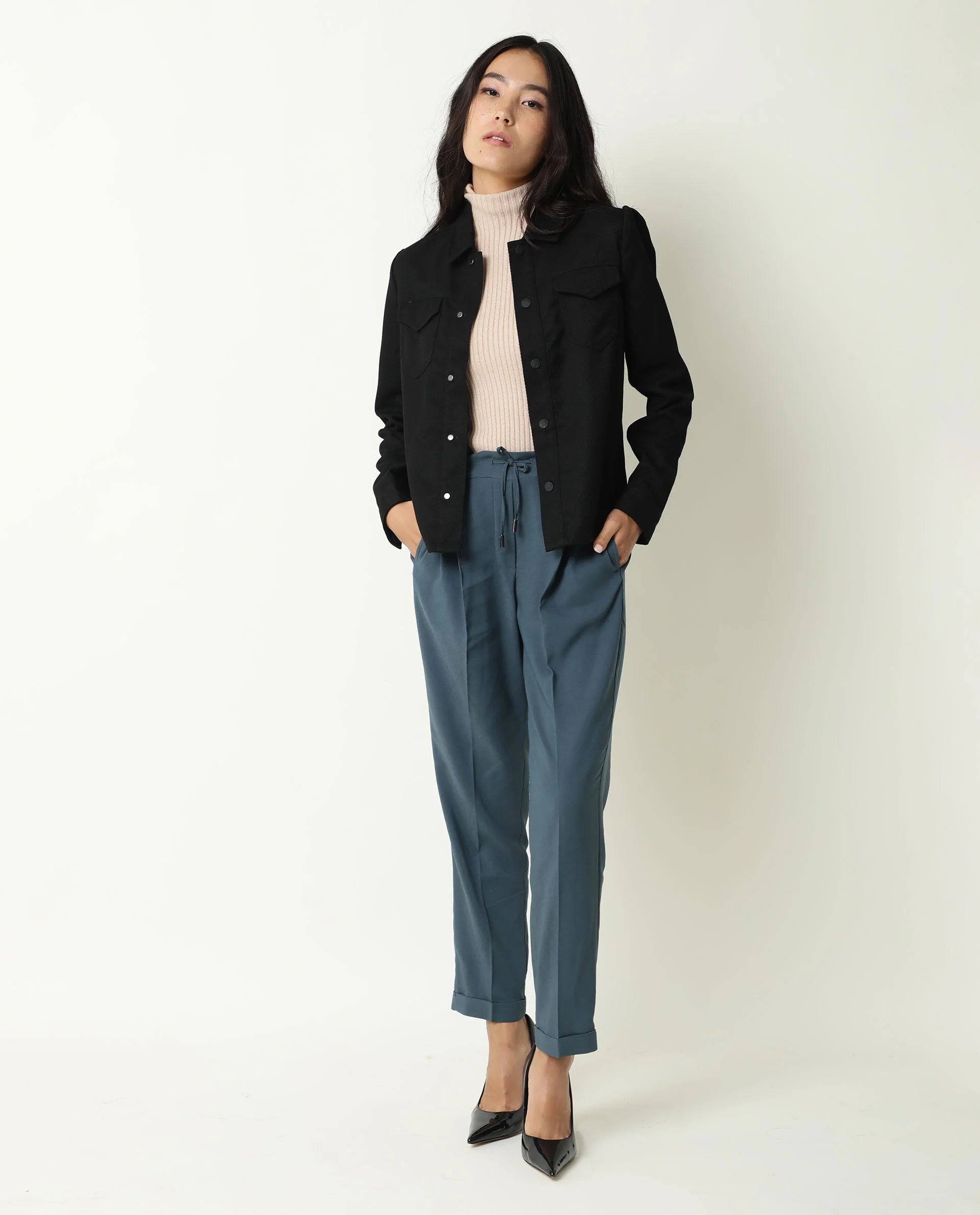 Rareism Women's Jeremiah Petrol Polyester Blend Plain Ankle Length Tailored Trouser - Image 2