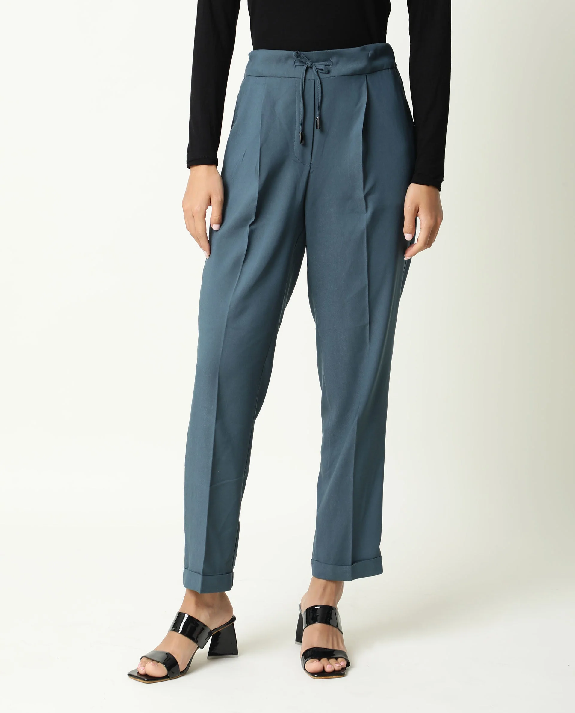 Rareism Women's Jeremiah Petrol Polyester Blend Plain Ankle Length Tailored Trouser - Image 6