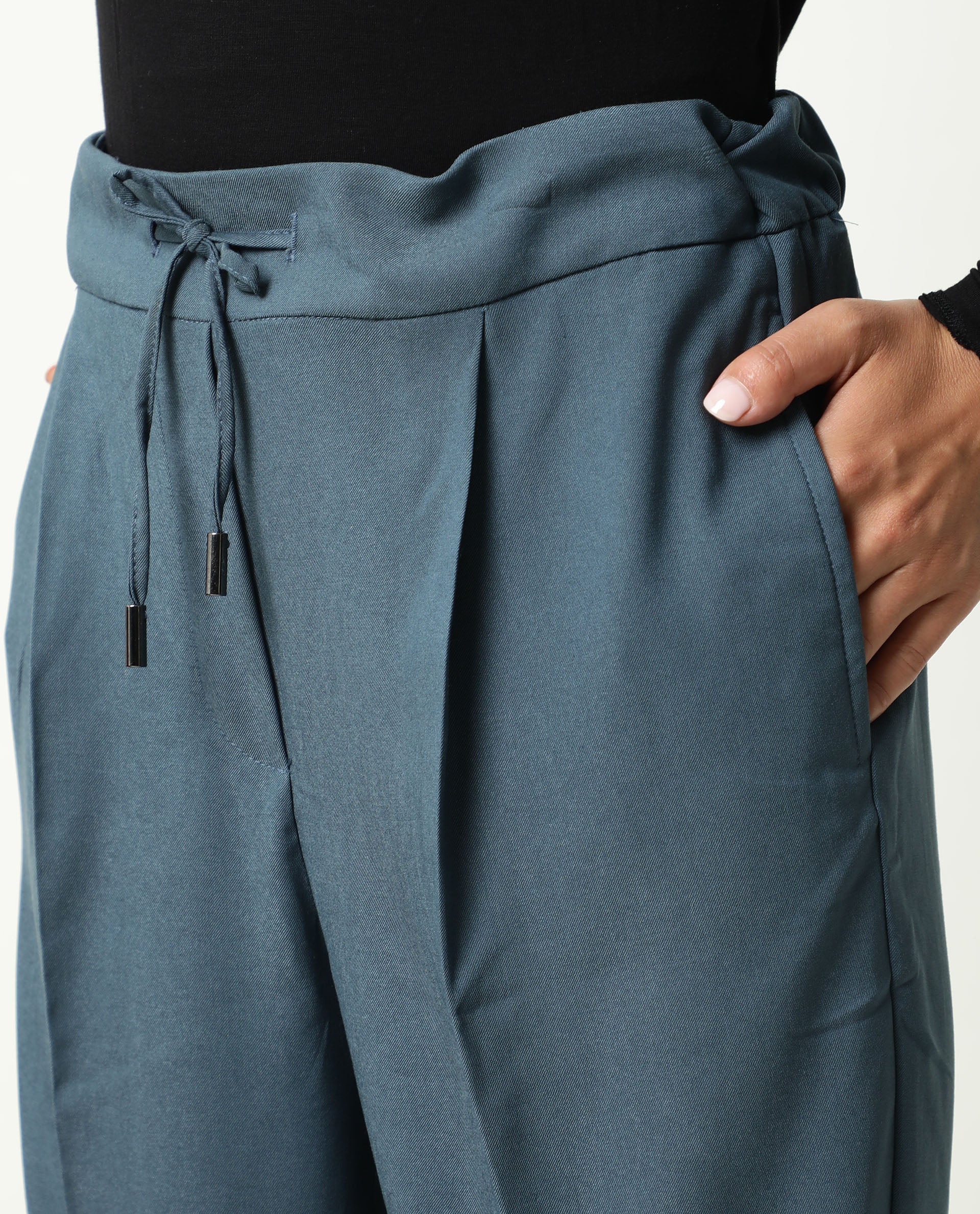Rareism Women's Jeremiah Petrol Polyester Blend Plain Ankle Length Tailored Trouser - Image 7