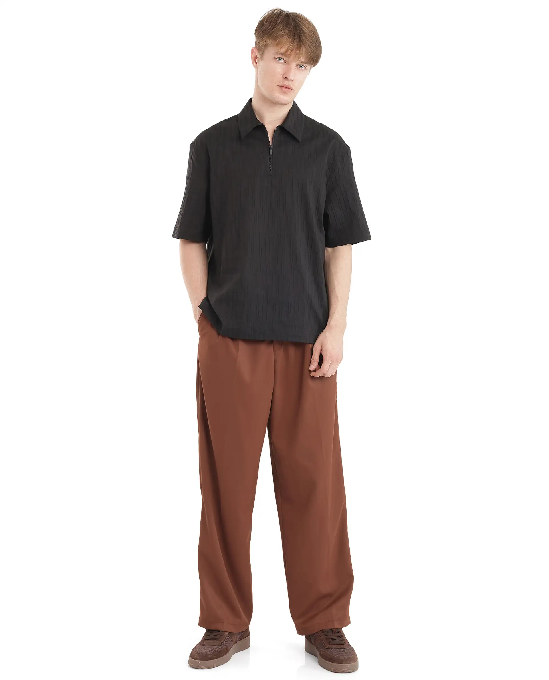 Rare Rabbit Men's Jern Black Cotton Striped Print Relaxed Fit Half Sleeve Collared Shirt - Image 2