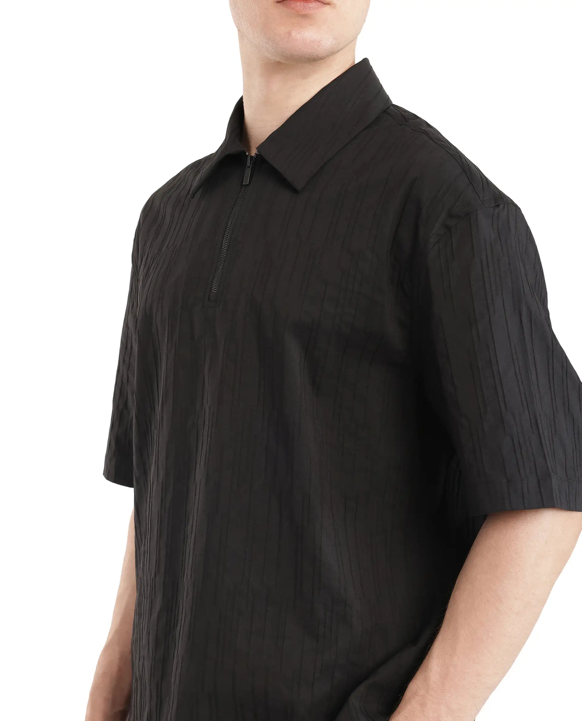 Rare Rabbit Men's Jern Black Cotton Striped Print Relaxed Fit Half Sleeve Collared Shirt - Image 3