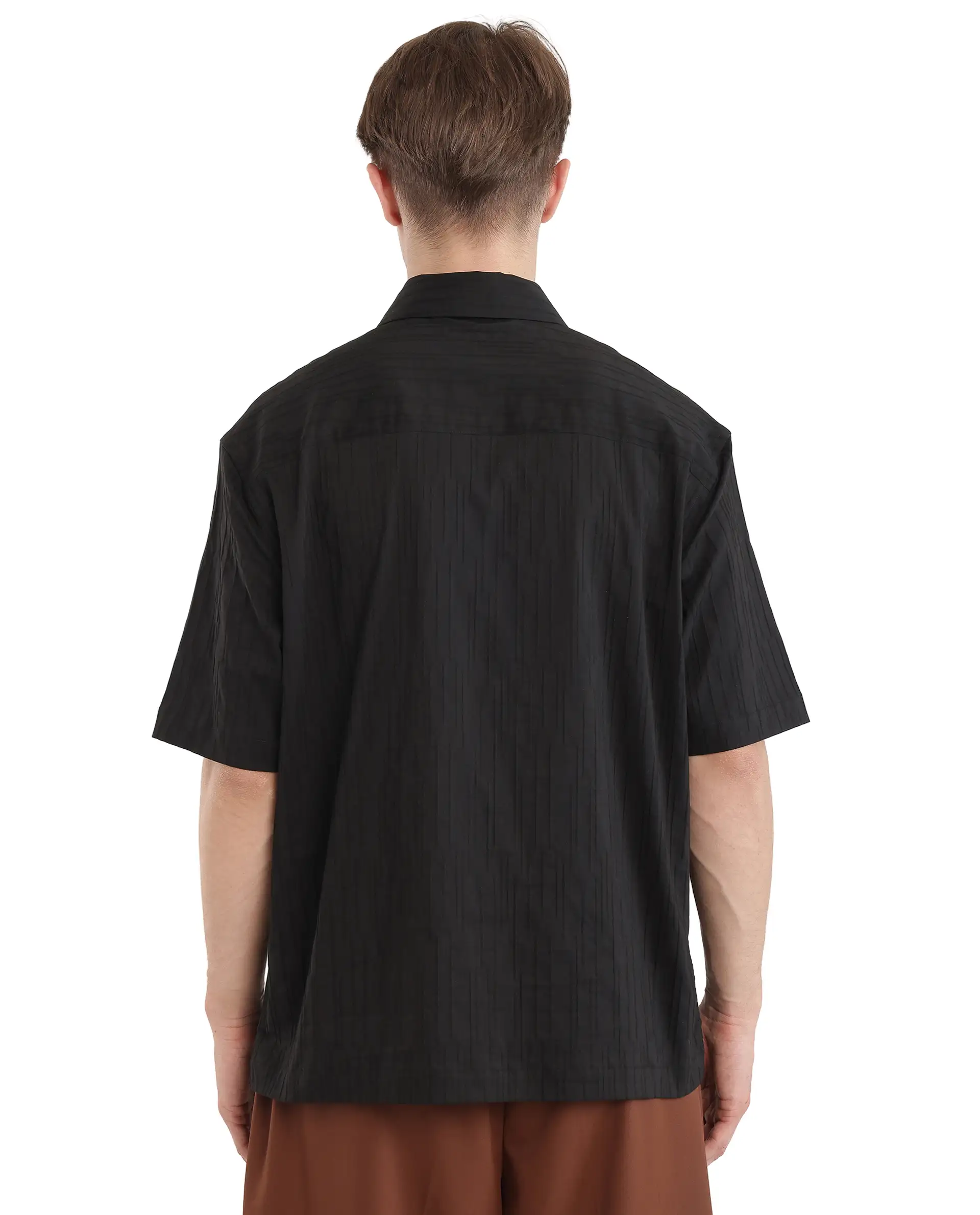 Rare Rabbit Men's Jern Black Cotton Striped Print Relaxed Fit Half Sleeve Collared Shirt - Image 4