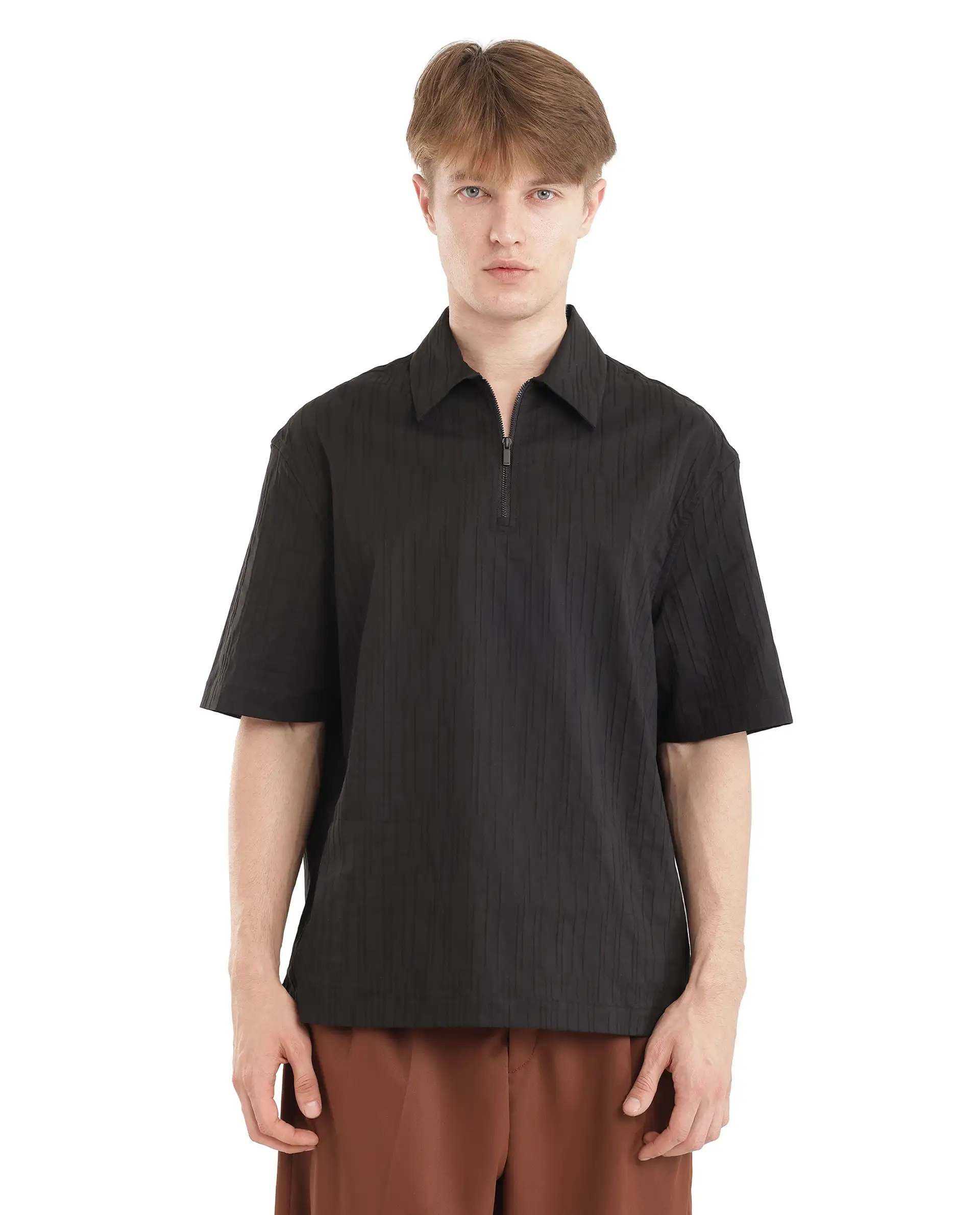 Rare Rabbit Men's Jern Black Cotton Striped Print Relaxed Fit Half Sleeve Collared Shirt - Image 5