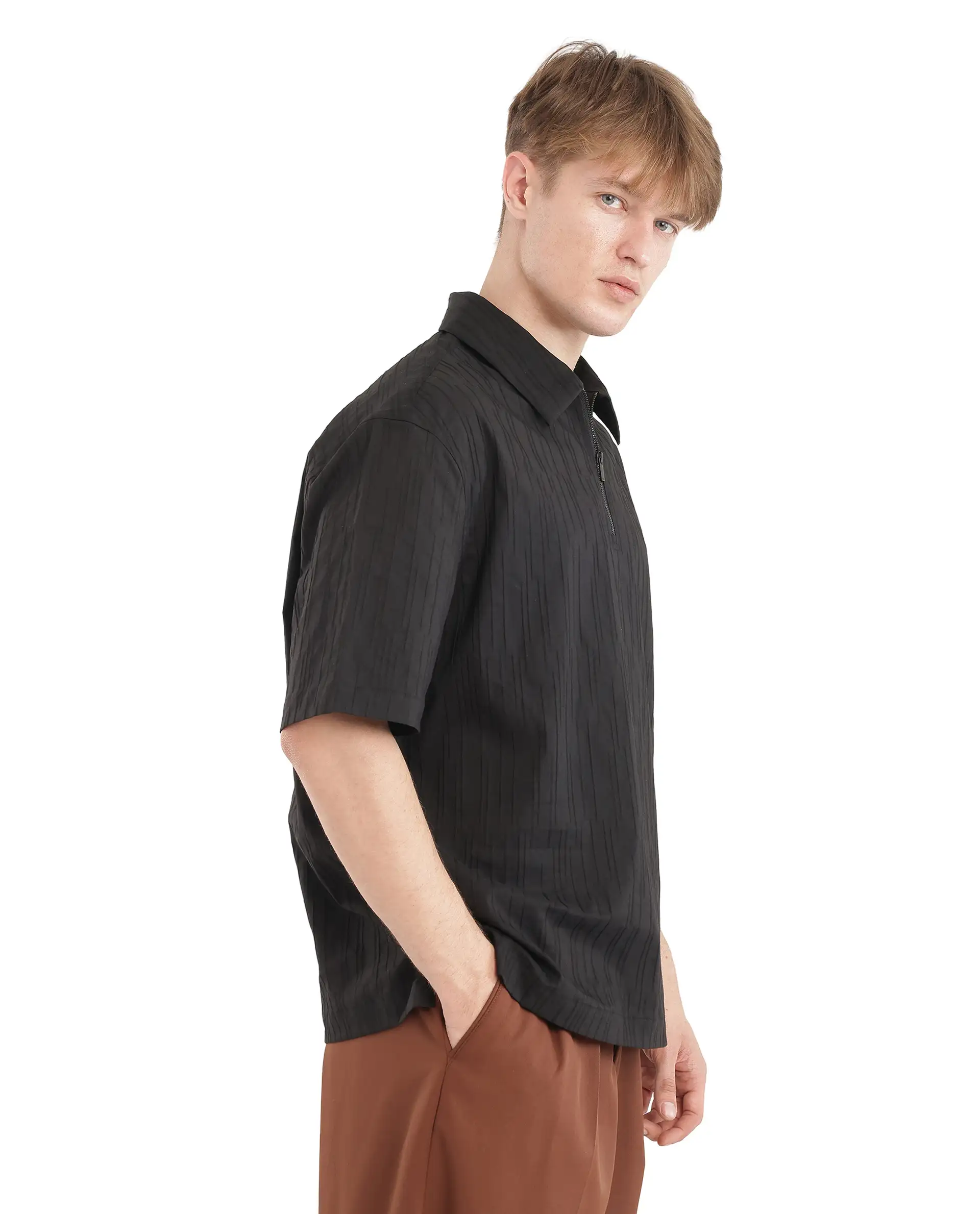 Rare Rabbit Men's Jern Black Cotton Striped Print Relaxed Fit Half Sleeve Collared Shirt - Image 6