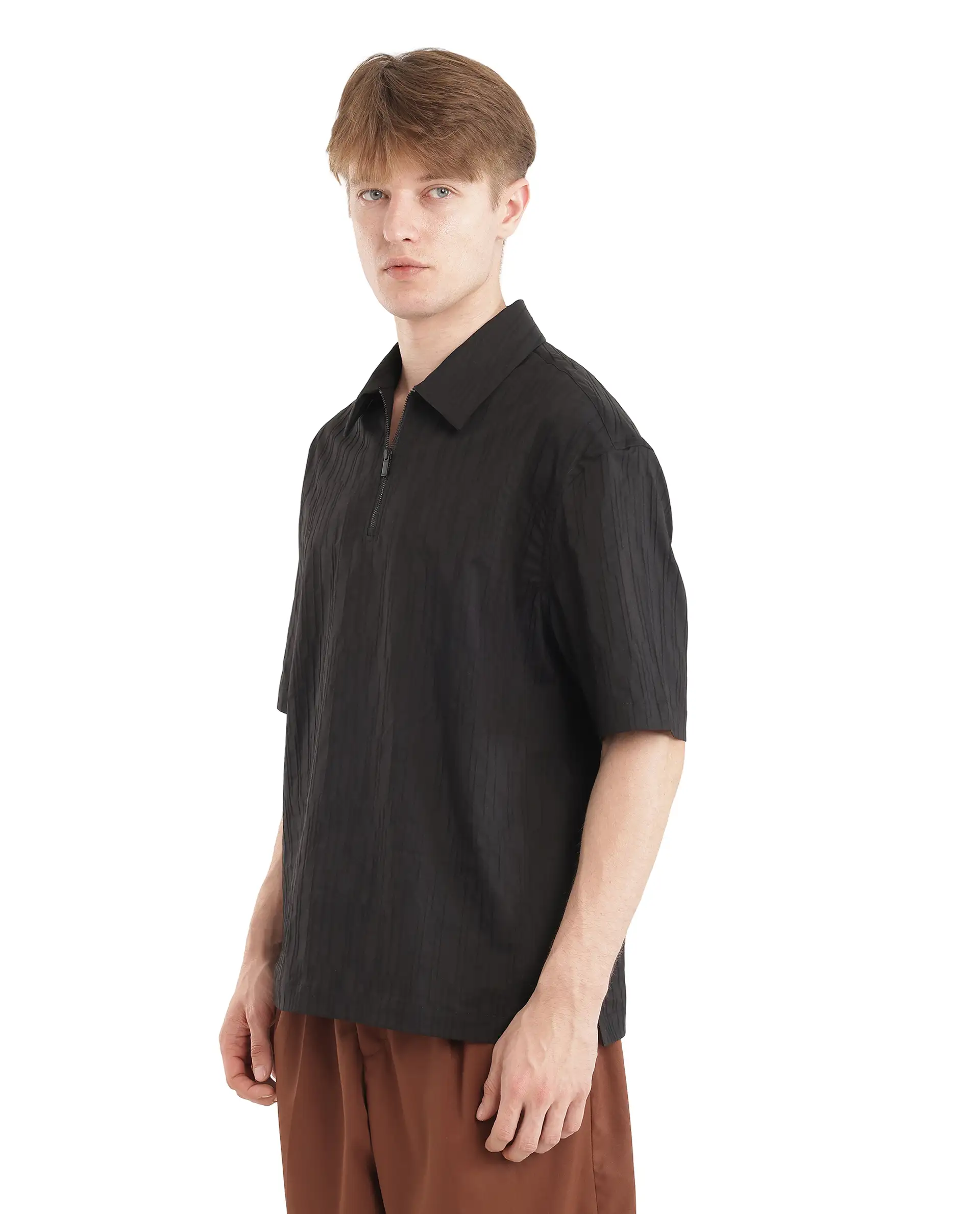 Rare Rabbit Men's Jern Black Cotton Striped Print Relaxed Fit Half Sleeve Collared Shirt - Image 7