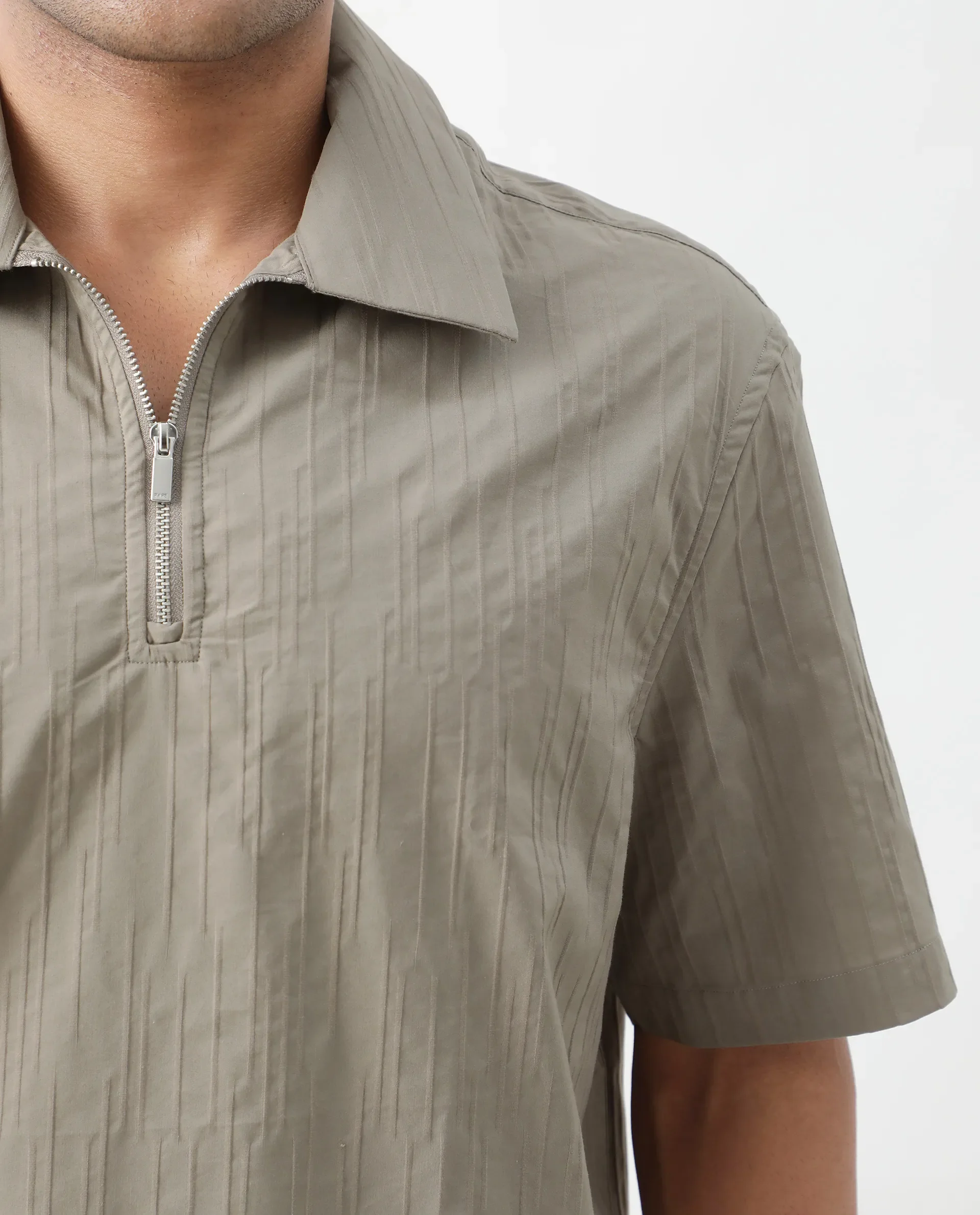Rare Rabbit Men's Jern Dusky Grey Cotton Striped Print Relaxed Fit Half Sleeve Collared Shirt - Image 4