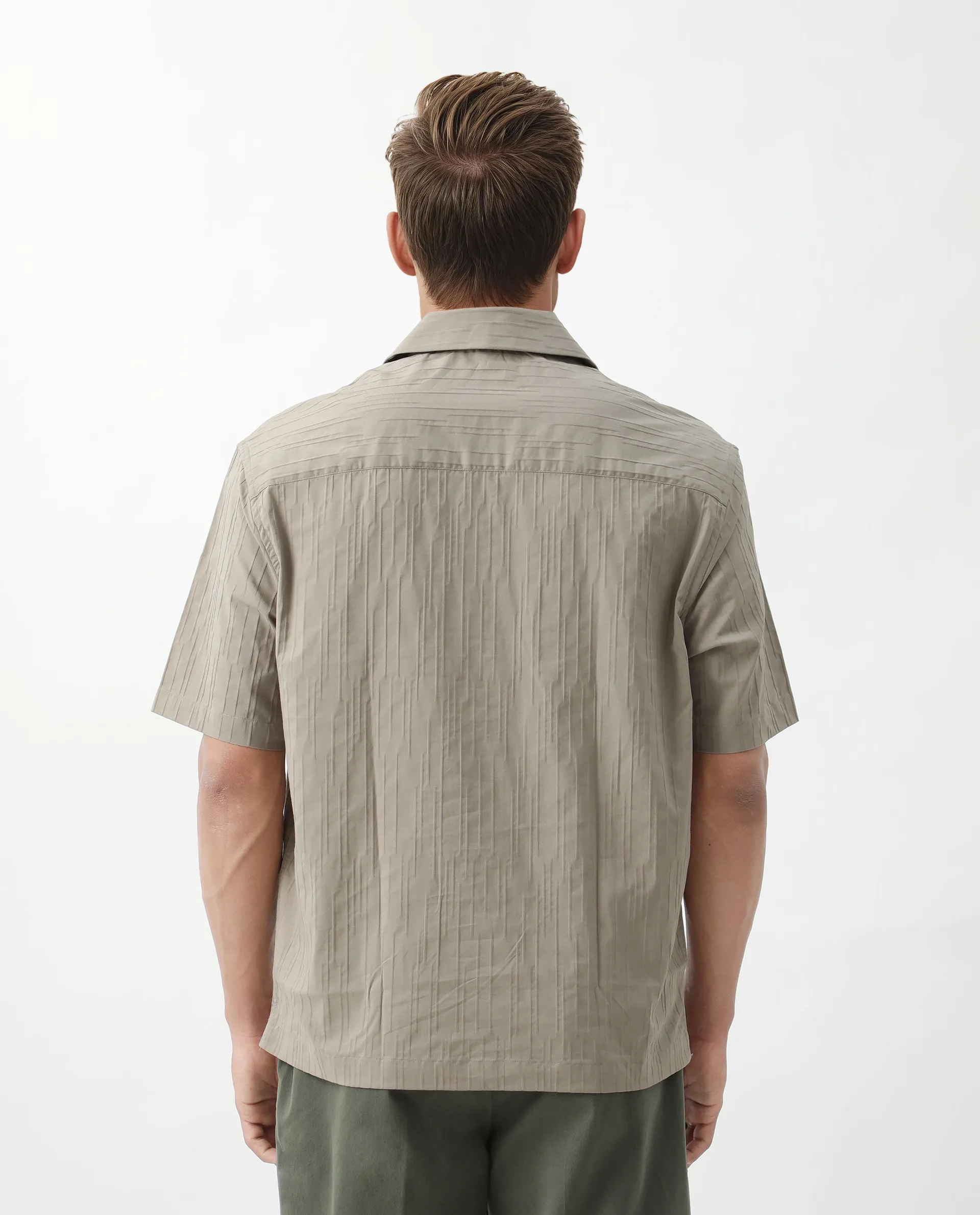 Rare Rabbit Men's Jern Dusky Grey Cotton Striped Print Relaxed Fit Half Sleeve Collared Shirt - Image 6