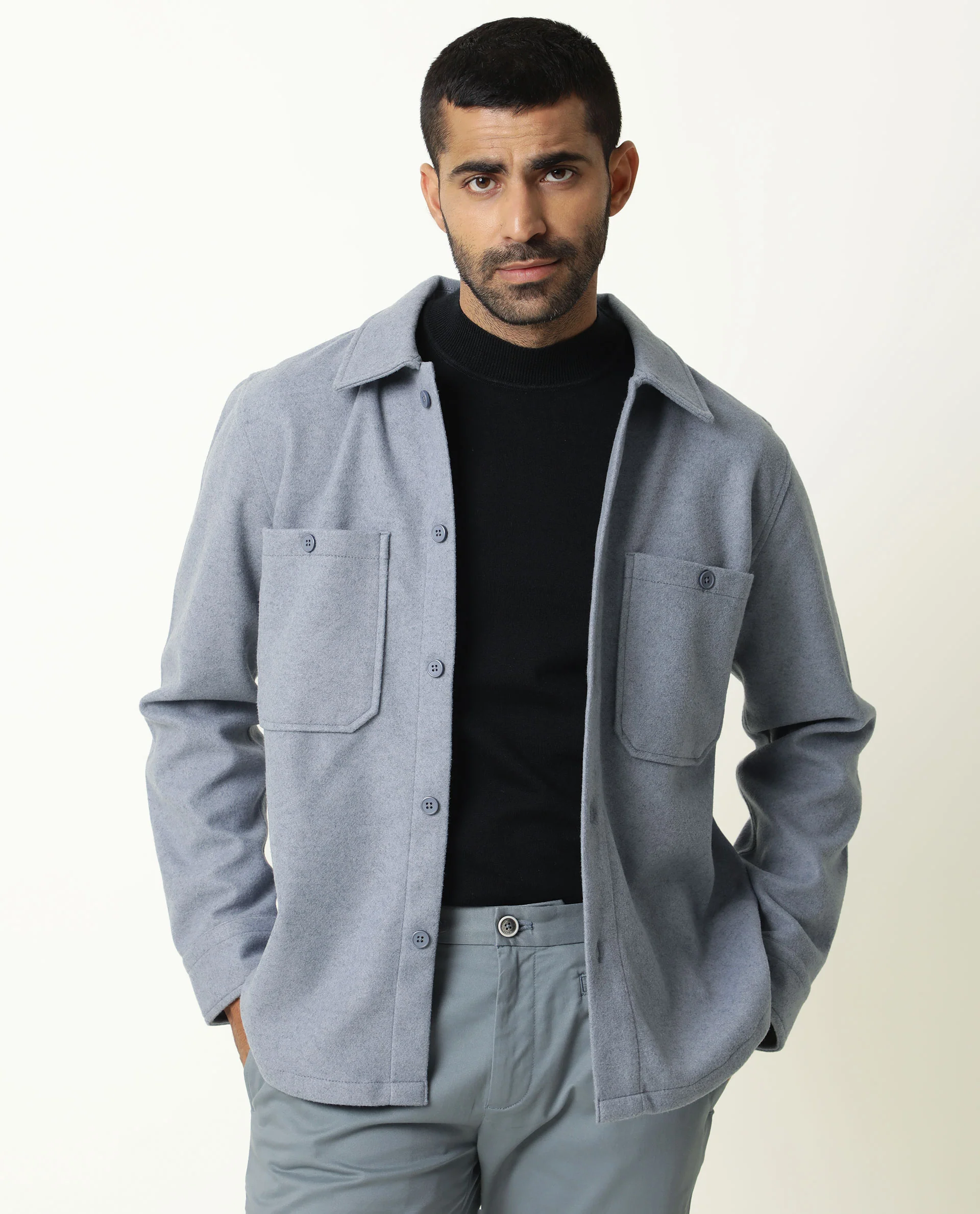 Rare Rabbit Men's Jerome Blue Plain Regular Fit Full Sleeve Jacket