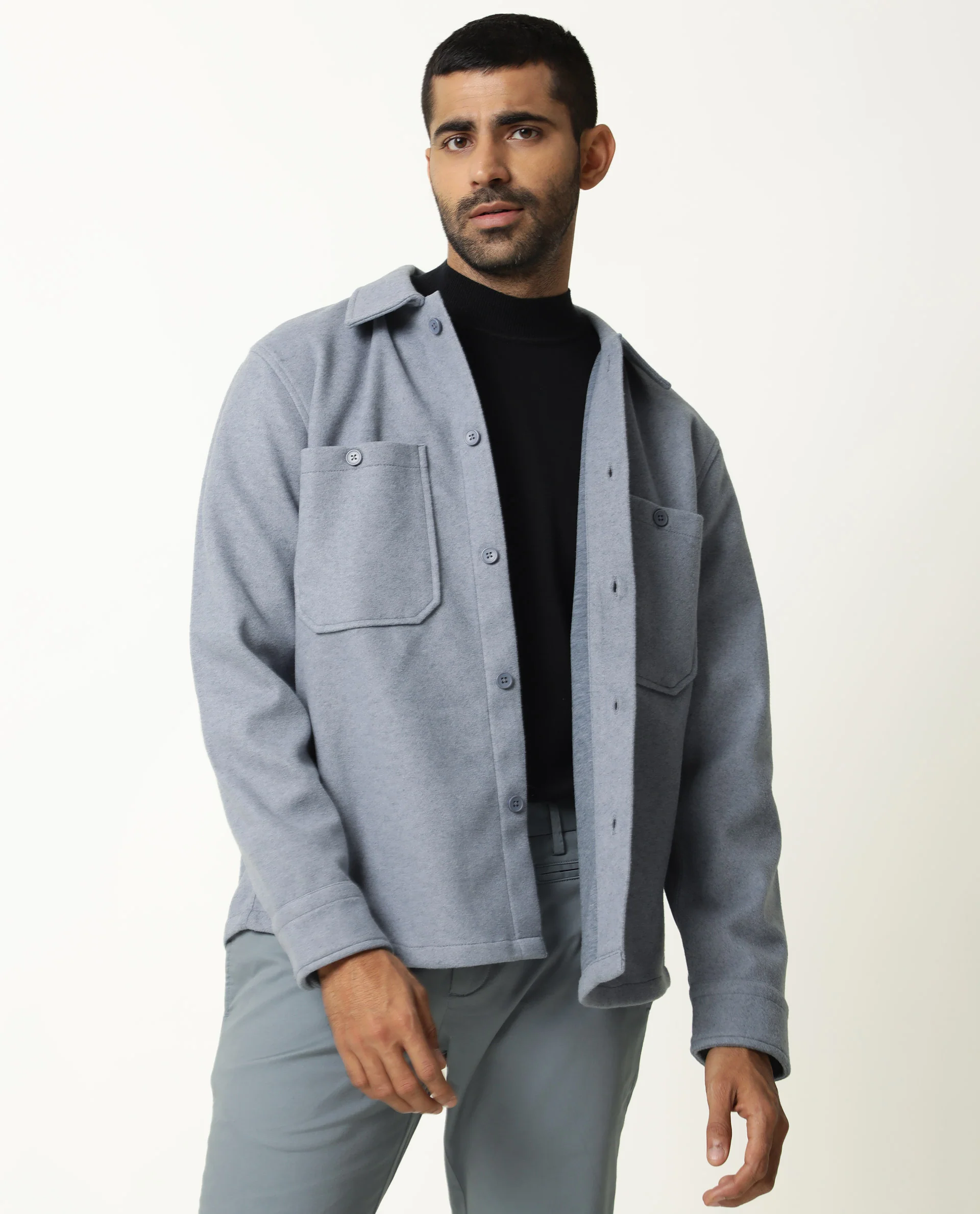 Rare Rabbit Men's Jerome Blue Plain Regular Fit Full Sleeve Jacket - Image 3