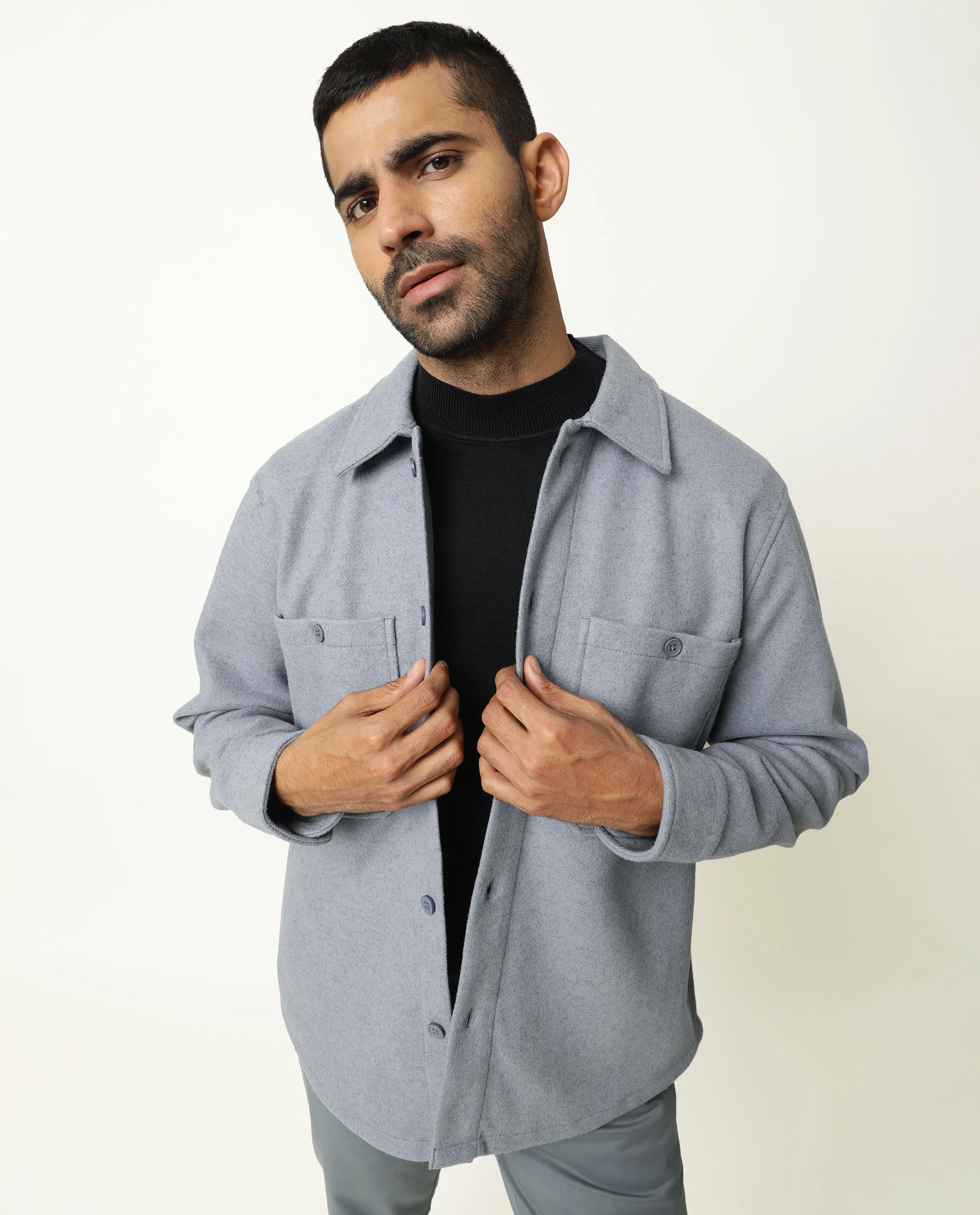Rare Rabbit Men's Jerome Blue Plain Regular Fit Full Sleeve Jacket - Image 4